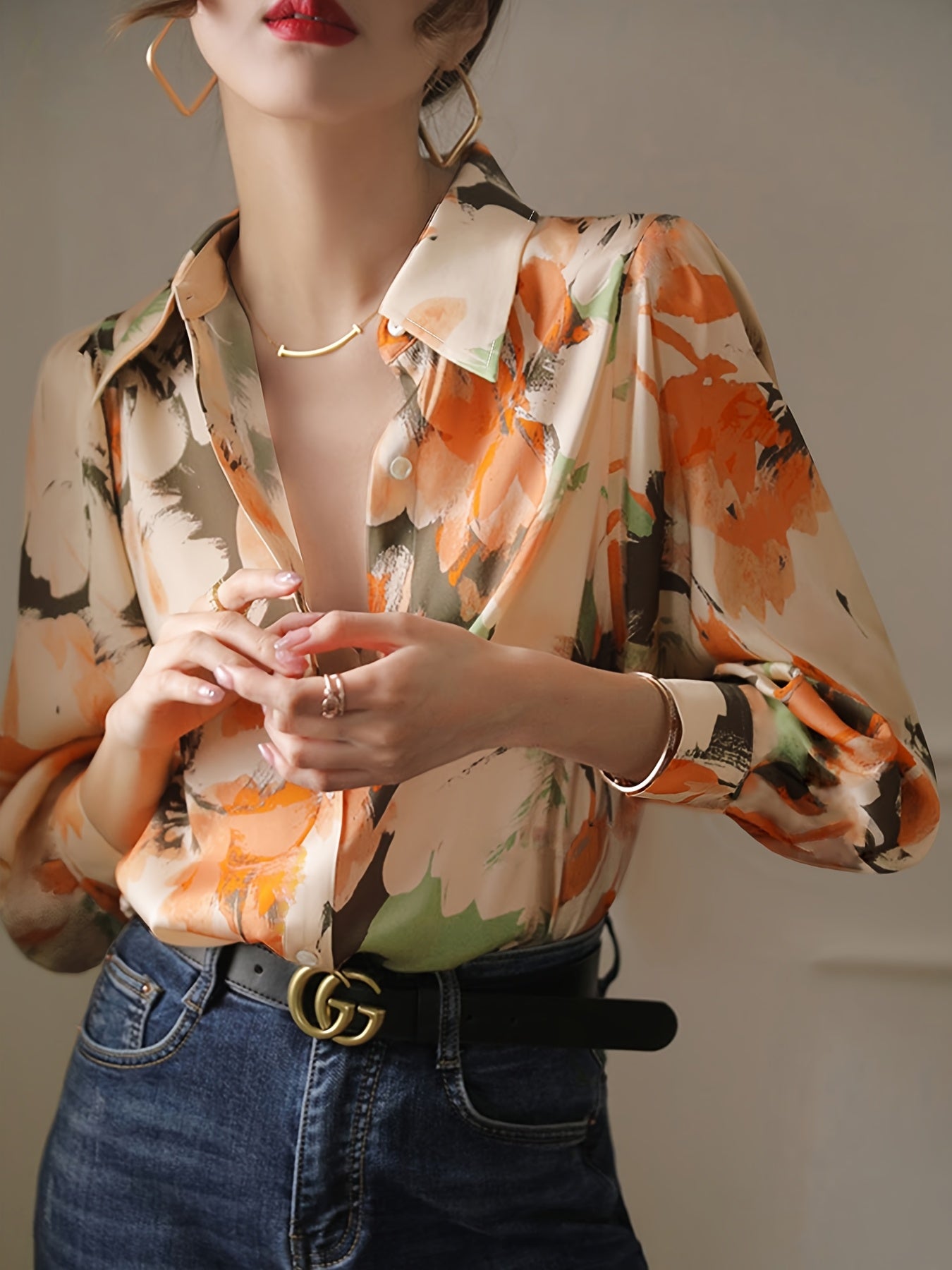 Chic Floral Ink Print Dames Blouse | Duurzaam - Must-Have - Stijlvol & Comfortabel - Lente/Zomer/Herfst