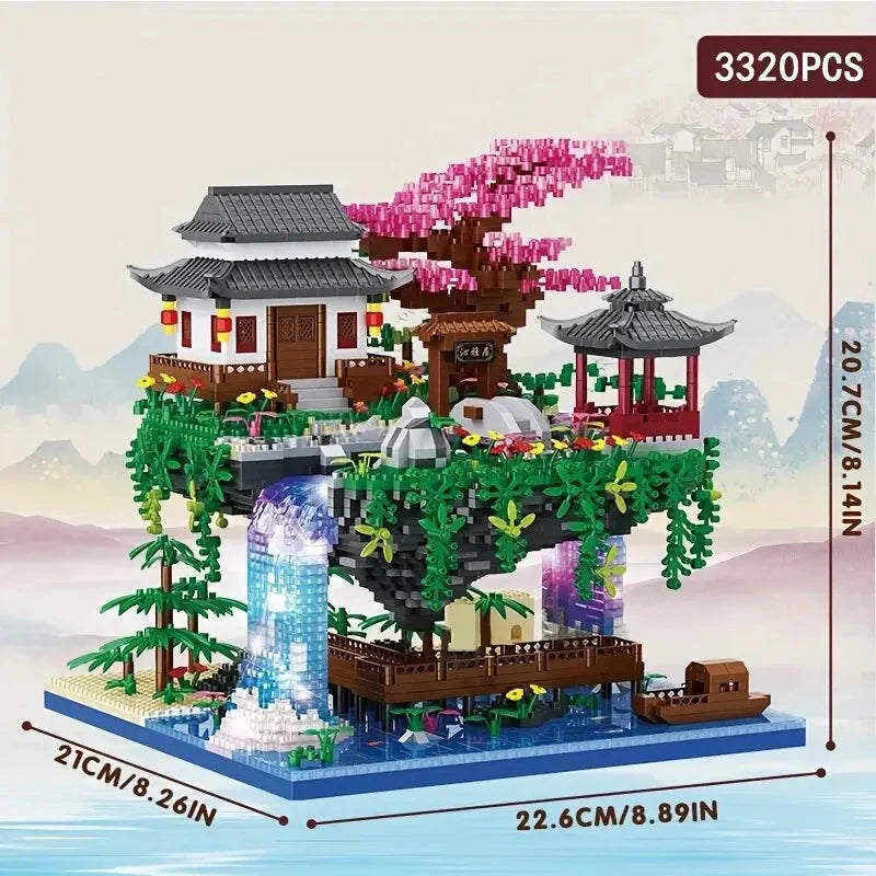 3320PCS Blokken Boomhut Diamant Bouw Tuin Architectuur Waterval Licht DIY Bakstenen Kersenbloesem Speelgoed voor Kinderen Volwassenen Cadeau