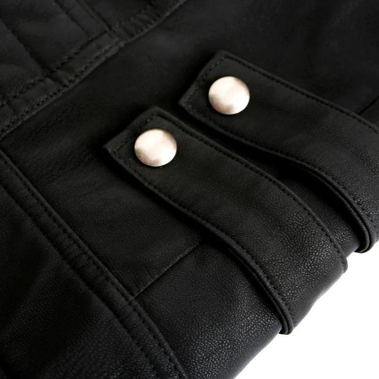 Rovak Bikerjack Heren van Imitatieleer - Zwart Jack in Bikerstijl met Rits, Opstaande Kraag en Contrasterende Strepen - Leren Look Jas voor Mannen