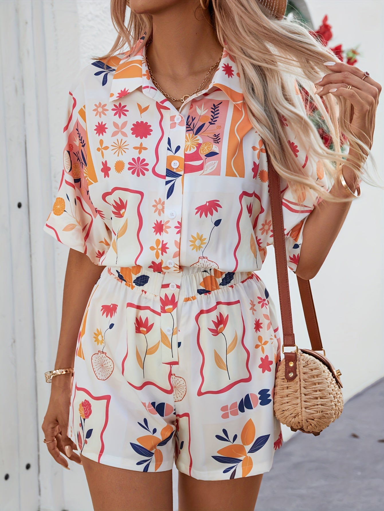 Grafische korte set met heldere prints | Zomer Outfit Dames | Vrolijke Zomerlook