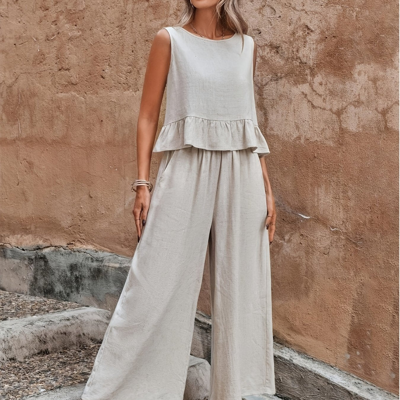 Linne Jumpsuit met Ruches | Zomer Outfit Dames | Casual Zomer Jumpsuit