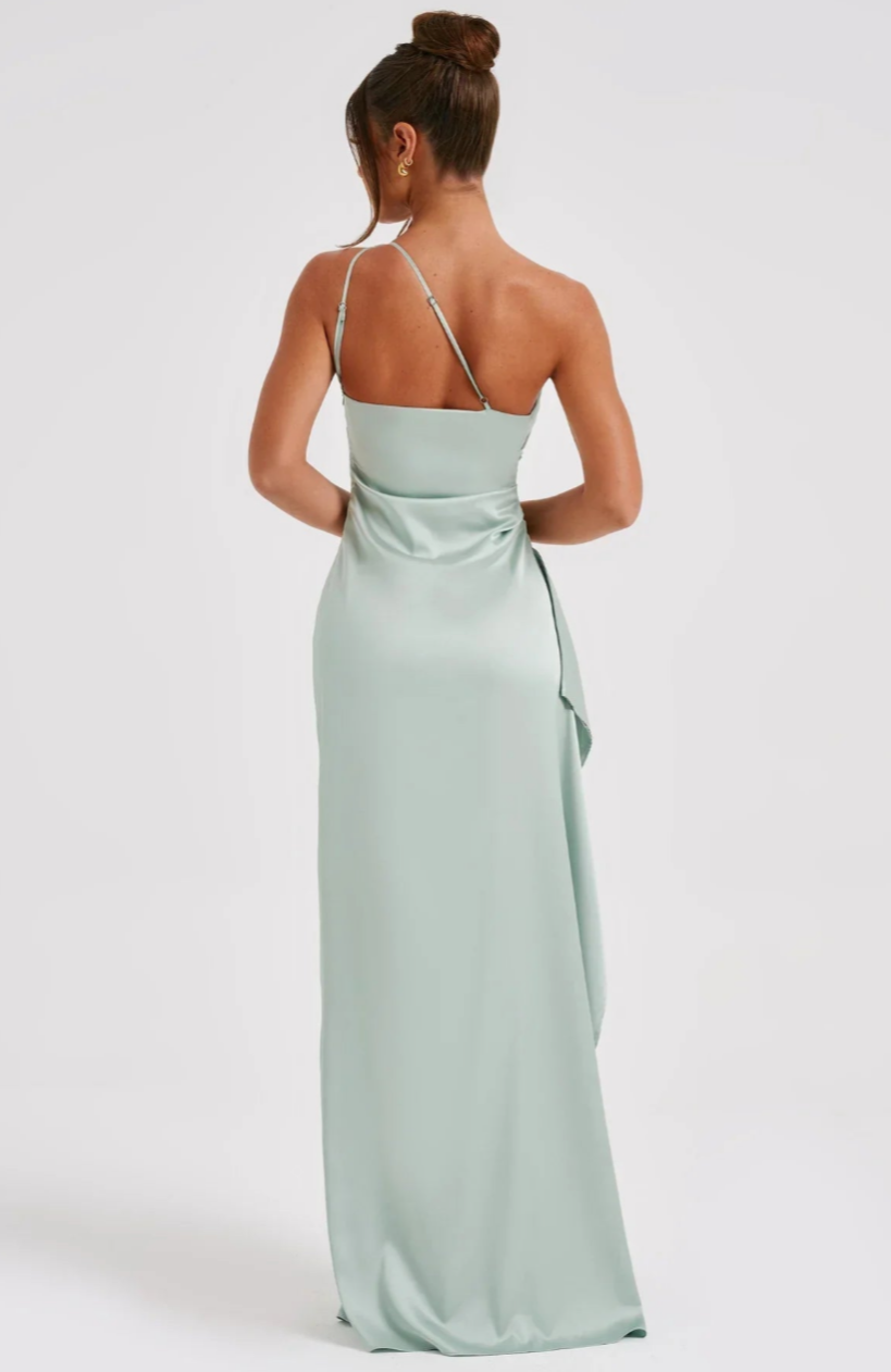 Eva | Geplooide Satijnen Dames Splitjurk met één schouder | Elegante Jurk