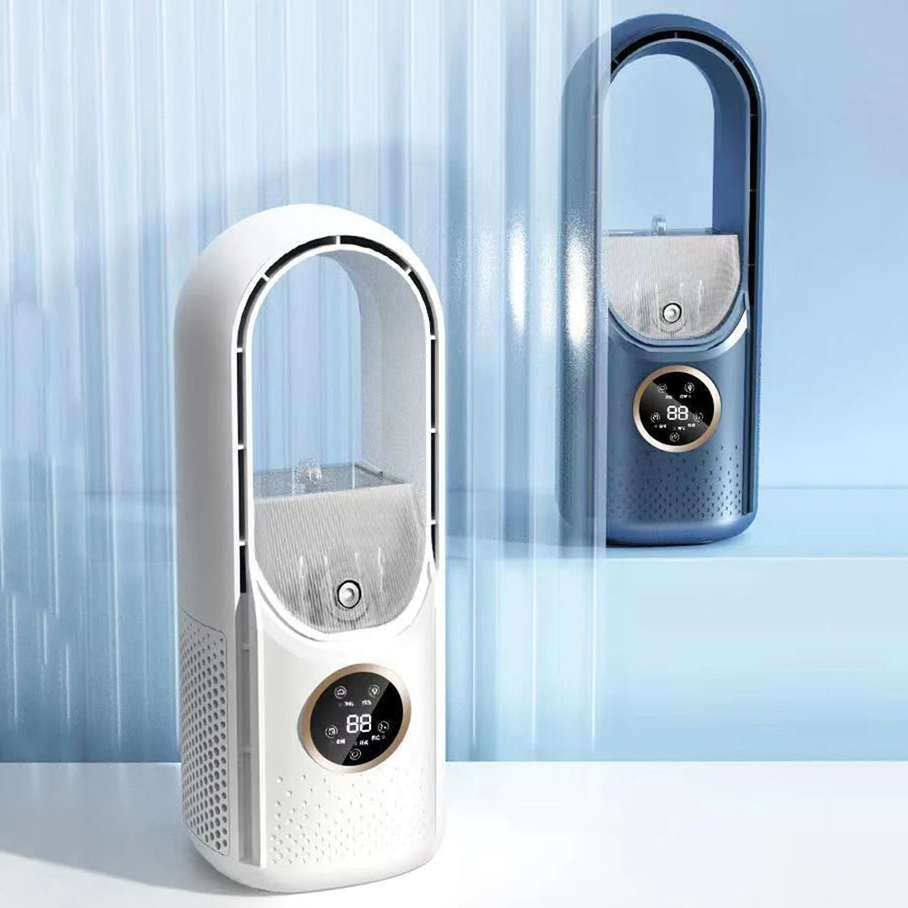 202Portable Airco - Draagbare Stille Aircooler - USB-Aangedreven - 6 Snelheden - Voor Thuis, Kantoor & Reizen - Wit/Blauw