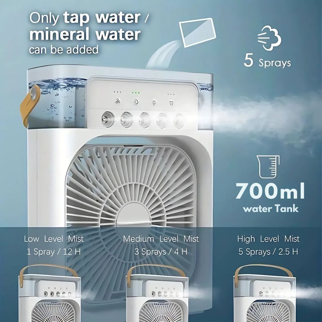 3-in-1 Air Cooler, Luchtbevochtiger & Luchtreiniger – Draagbare Airco voor Binnengebruik met LED Licht