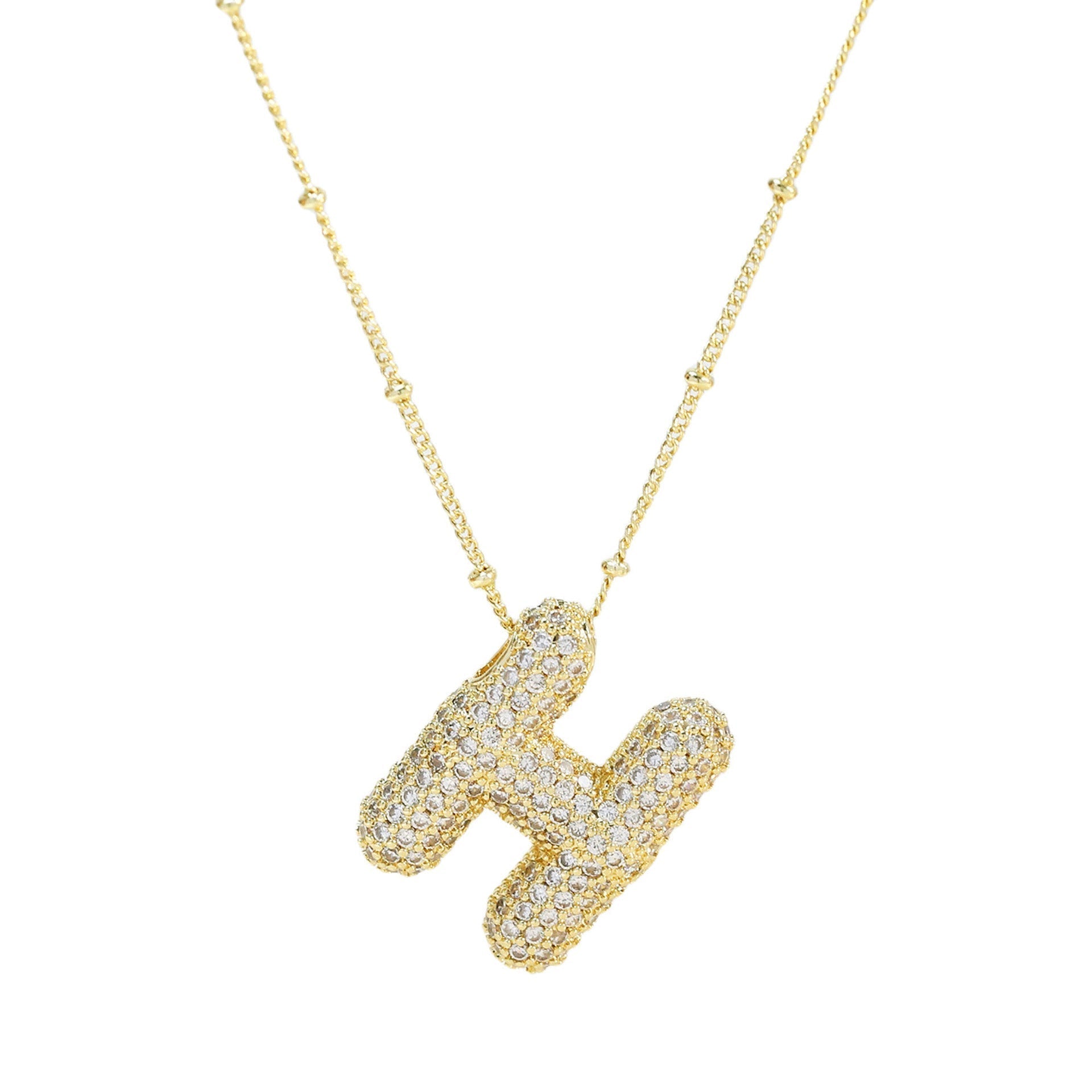 Dames Ketting – Initial Hanger – Fonkelende Stenen – Verfijnde Schakelketting – Statement Sieraad