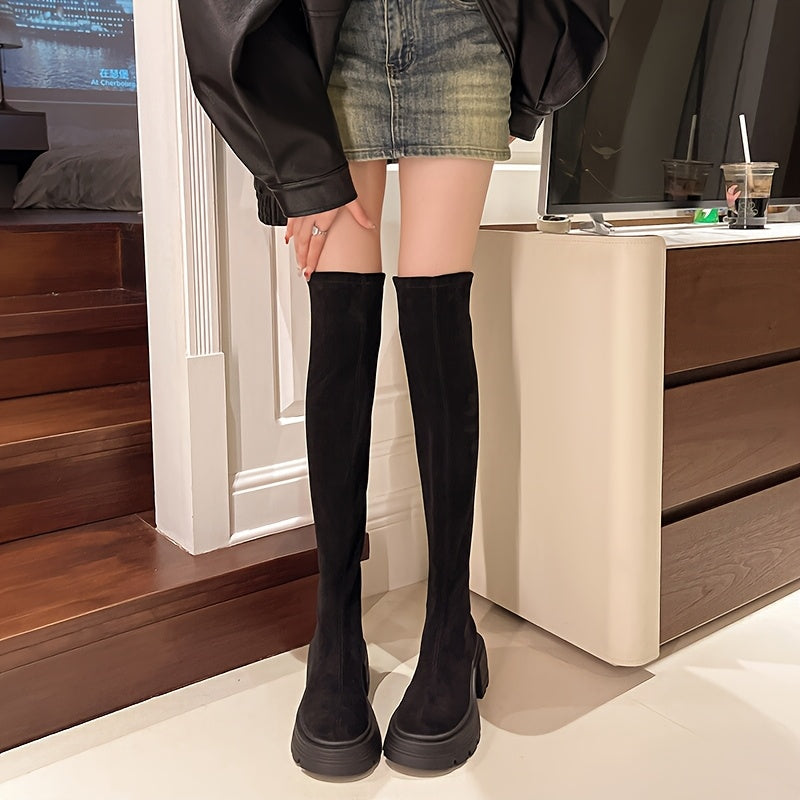 Over-the-Knee Laarzen - Hoge Hak, Ronde Neus, All-Season Comfort