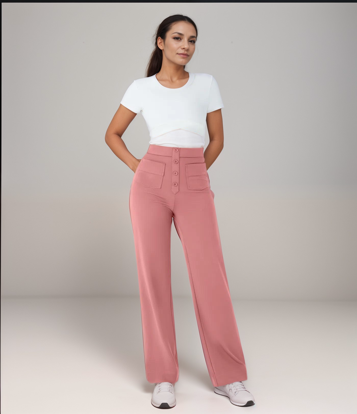 Lena - Elastische broek met hoge taille