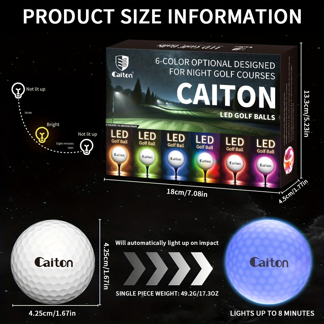 Caiton – 6-Pack LED Golfballen met Sensor | Verlichte Golfballen | Voor Nachtgolf, Feestdagen & Cadeau-ideeën
