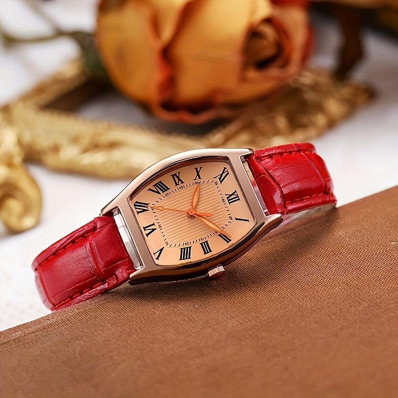Vintage Quartz Horloge Dames - Klassiek Design met Kalender en Gouden Wijzerplaat