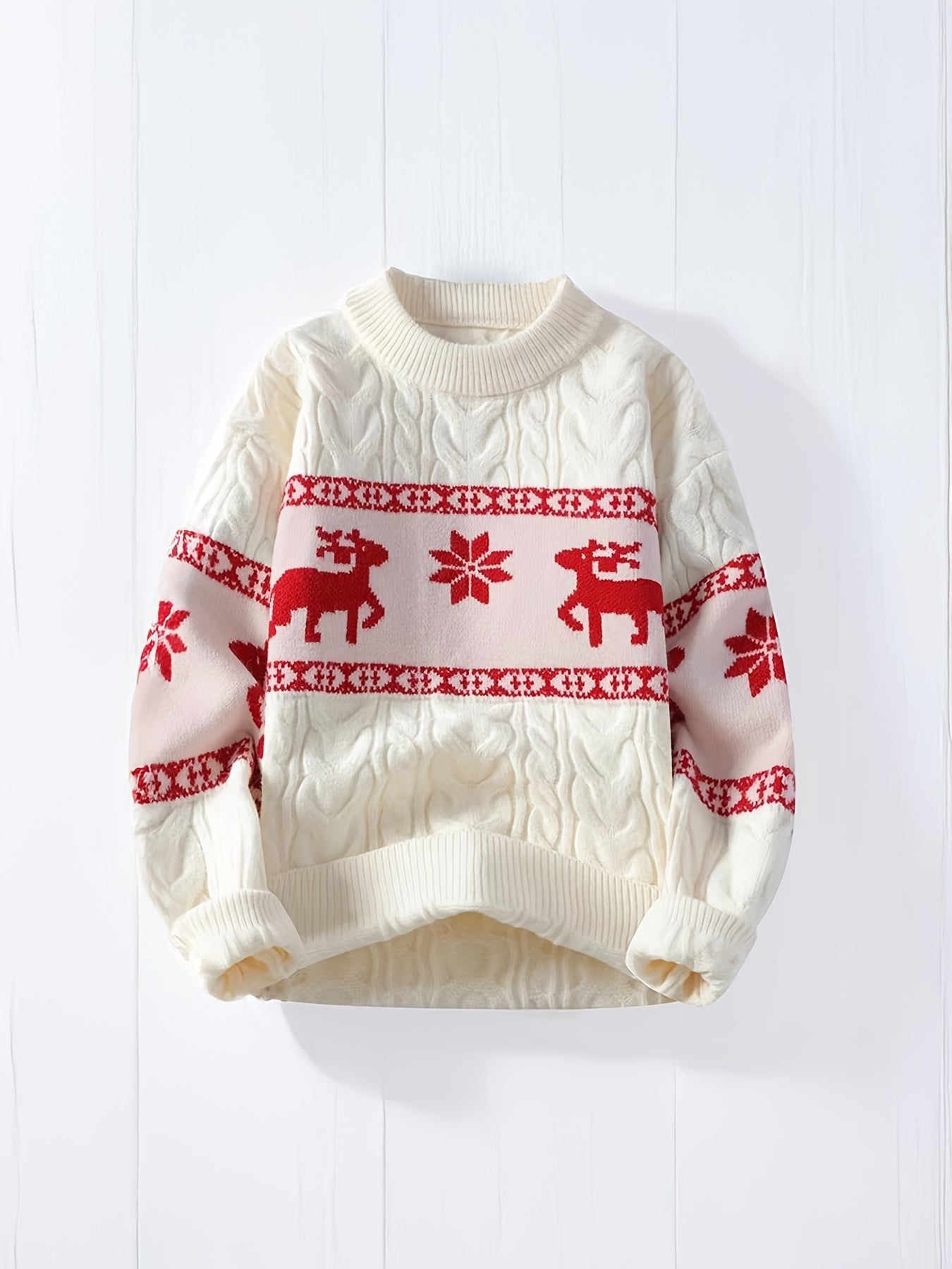 Heren Casual Kerst Rendier Trui - Gezellige Gebreide, Ronde Hals Pullover