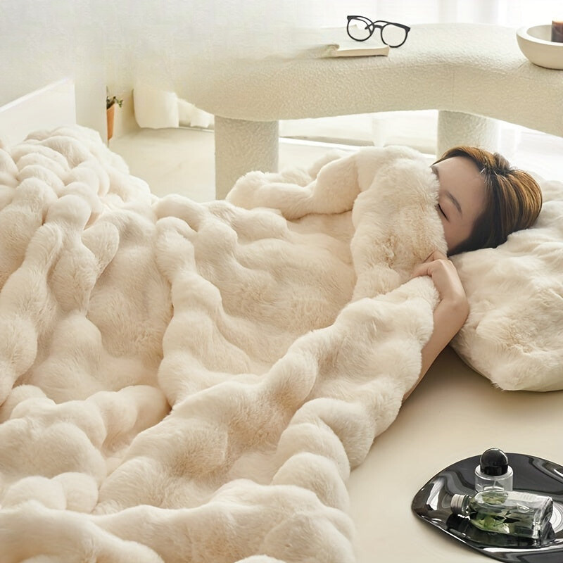 Double-sided Faux Rabbit Fleece Blanket | Soft Warm Blanket - Multifunctional for Bedroom, Sofa and Travel - For All Seasons