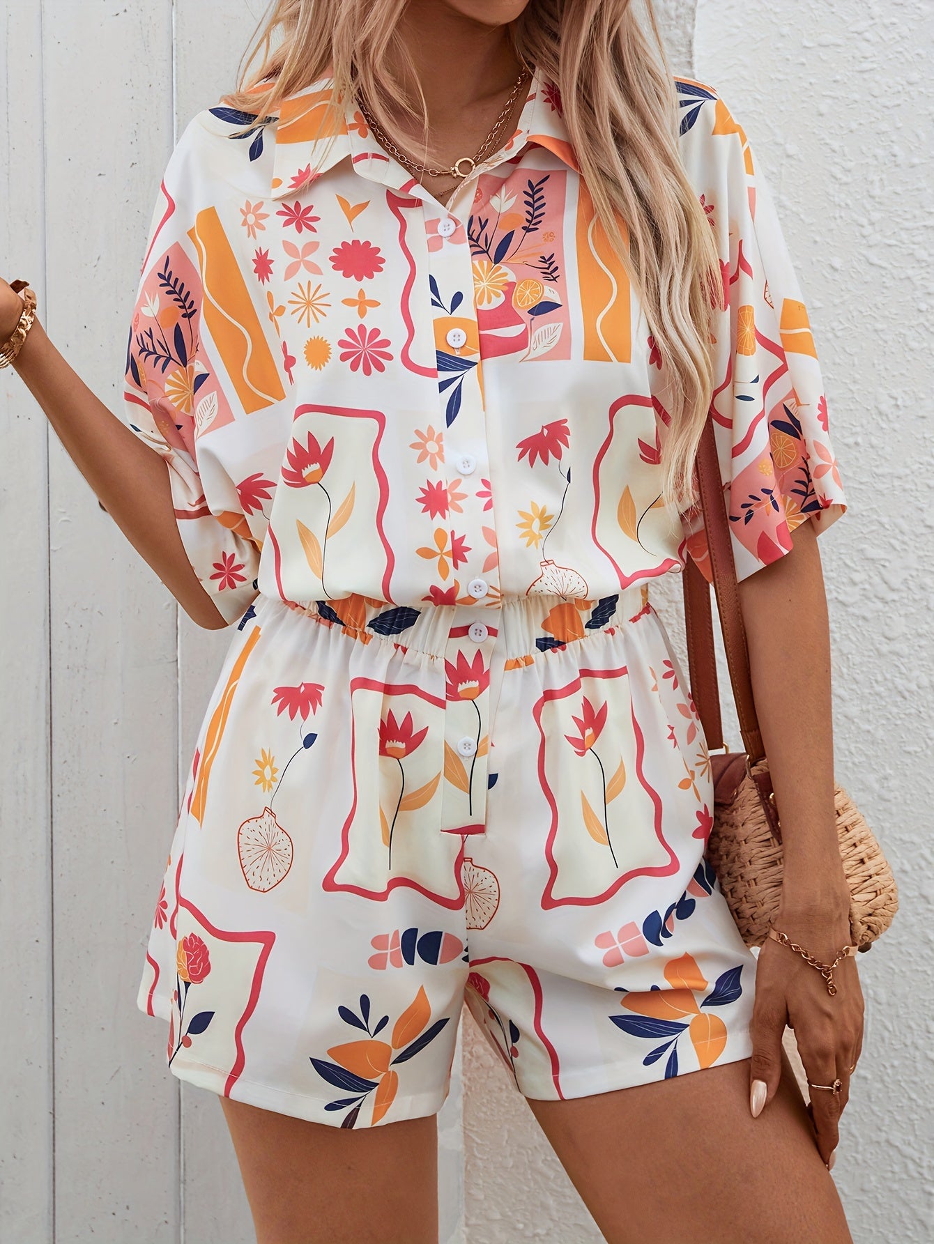 Grafische korte set met heldere prints | Zomer Outfit Dames | Vrolijke Zomerlook