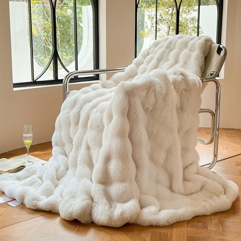 Faux Bubble Fleece Blanket | Luxurious Soft Couch Blanket - Thick Warm Fleece for Air Conditioning and Nap