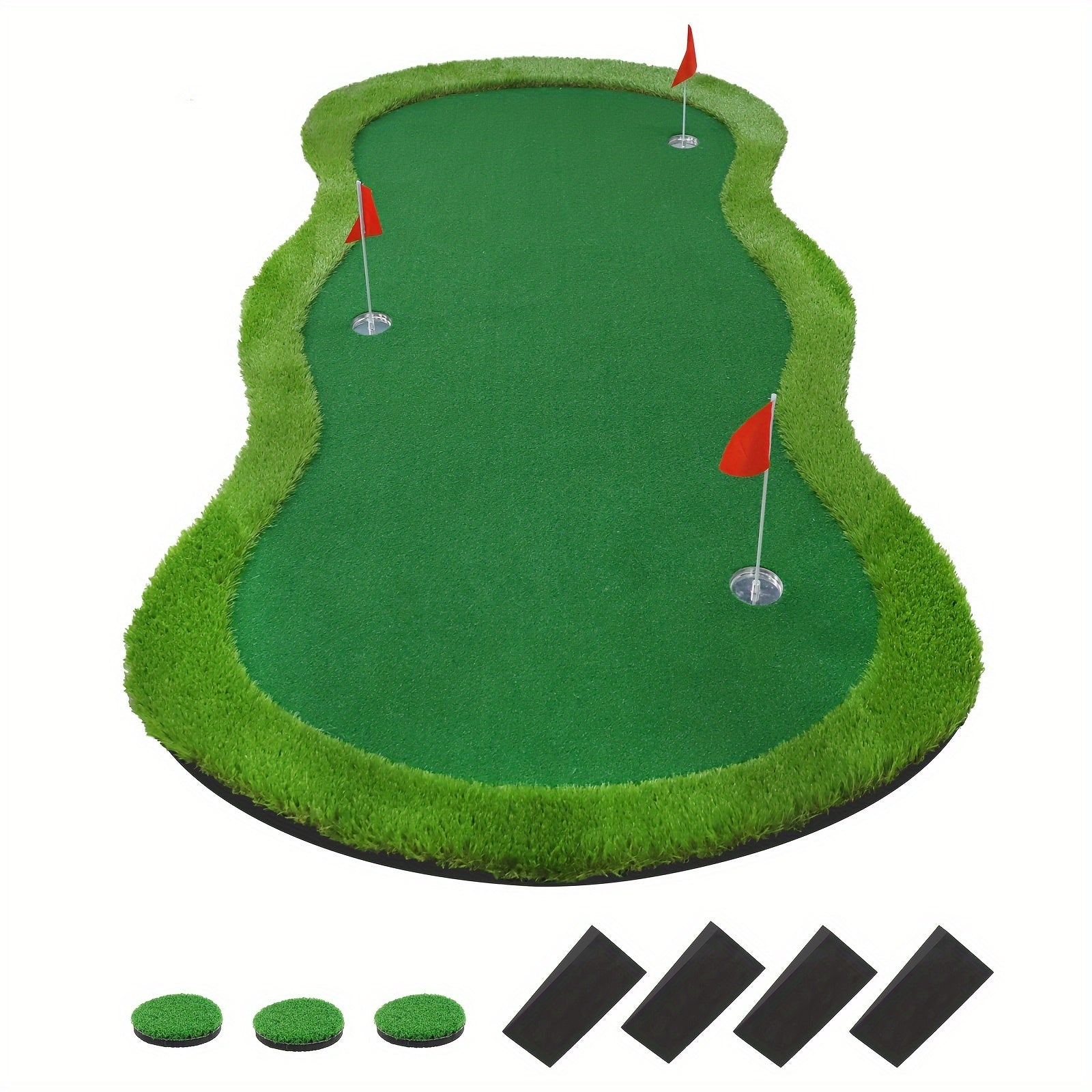 Grote Golf Putting Mat 152×305 cm | Indoor/Outdoor Golfmat | 3 Holes met Vlaggen & Cups voor Oefening