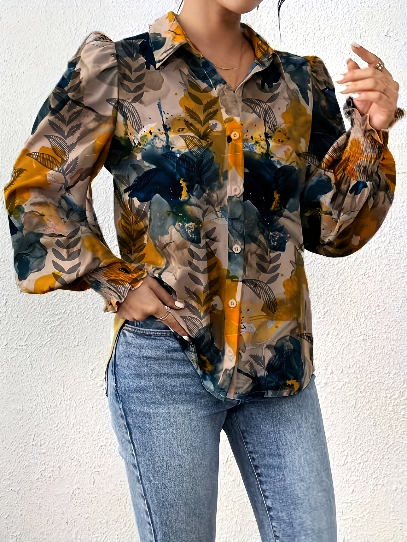 Floral Print Lapel Collar Dames Blouse | Duurzaam - Must-Have - Stijlvol & Comfortabel - Lente/Zomer/Herfst