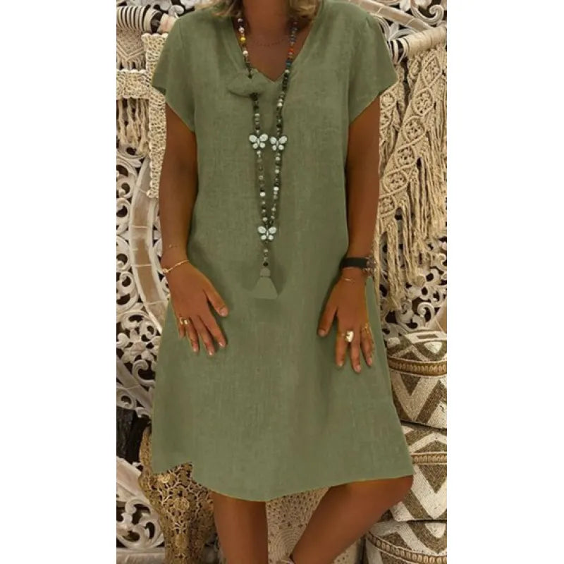 Livena | Dames midi-jurk met V-hals en kapmouwen