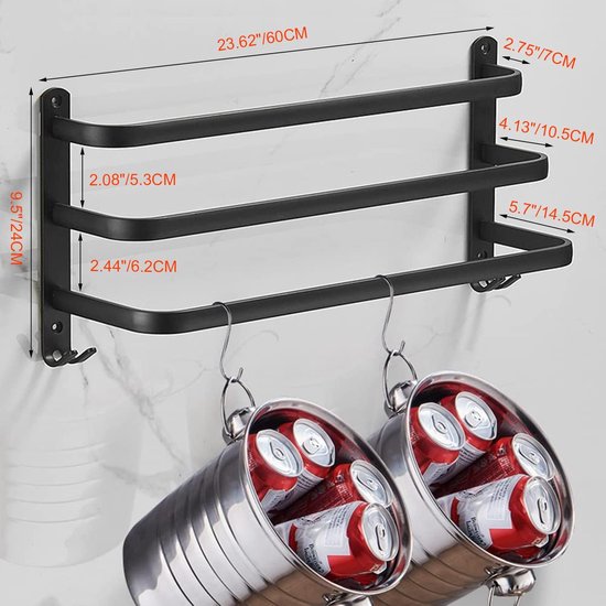 80 cm Handdoekrek Geen Boren Nodig, Handdoekrek Zwart, Handdoekrek Badkamer, Handdoekrek Muur Badkamer Accessoireset, 80 cm Handdoekstang Handdoekenrek Badkamer, Badkameraccessoireset