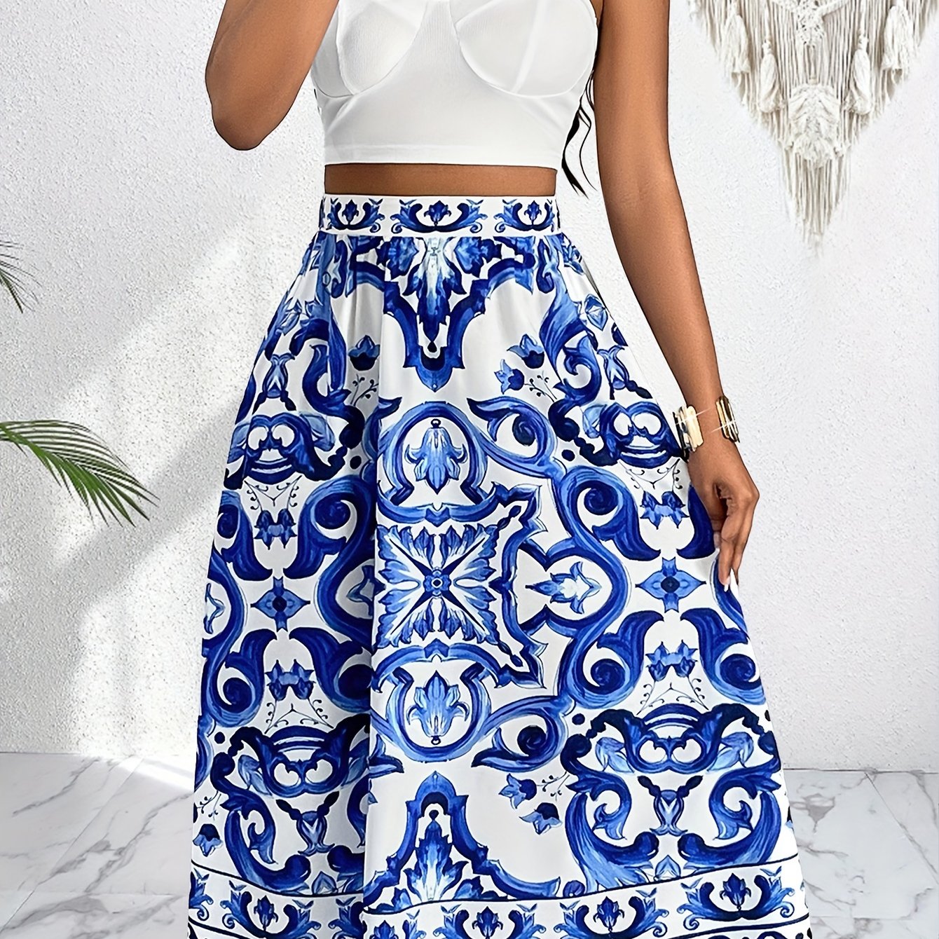 Blauw en Wit Rok Set | Zomerset dames | Elegante Rok en Top Set