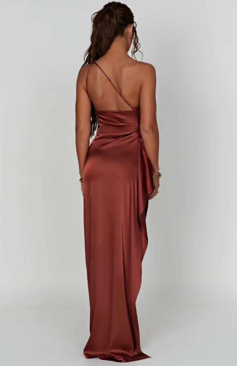 Eva | Geplooide Satijnen Dames Splitjurk met één schouder | Elegante Jurk