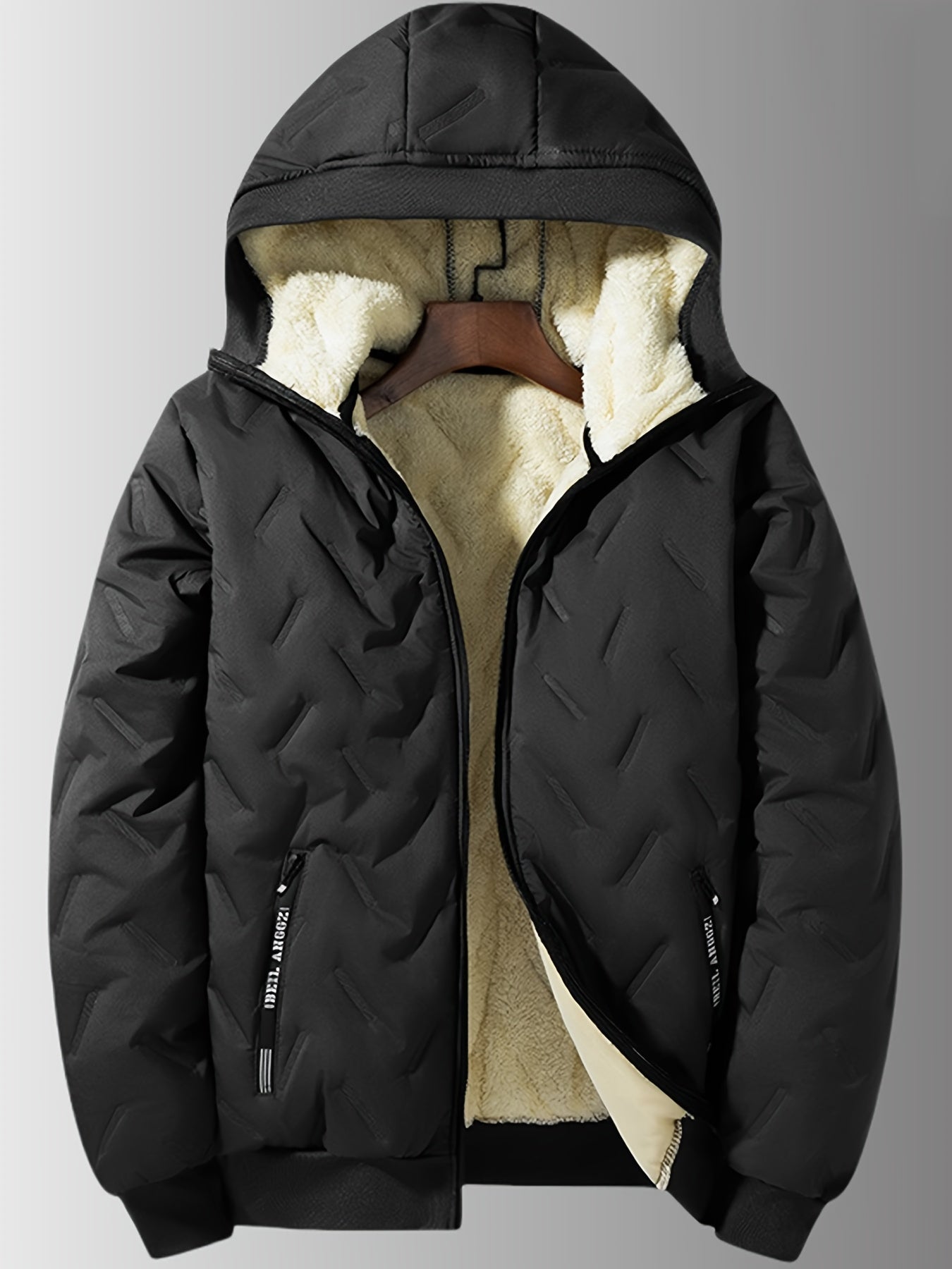 Visconte | Heren Winterjas Waterdicht dons | Fleece gevoerde Quilted jas, fleecevoering, trekkoordcapuchon, zwarte winterjas