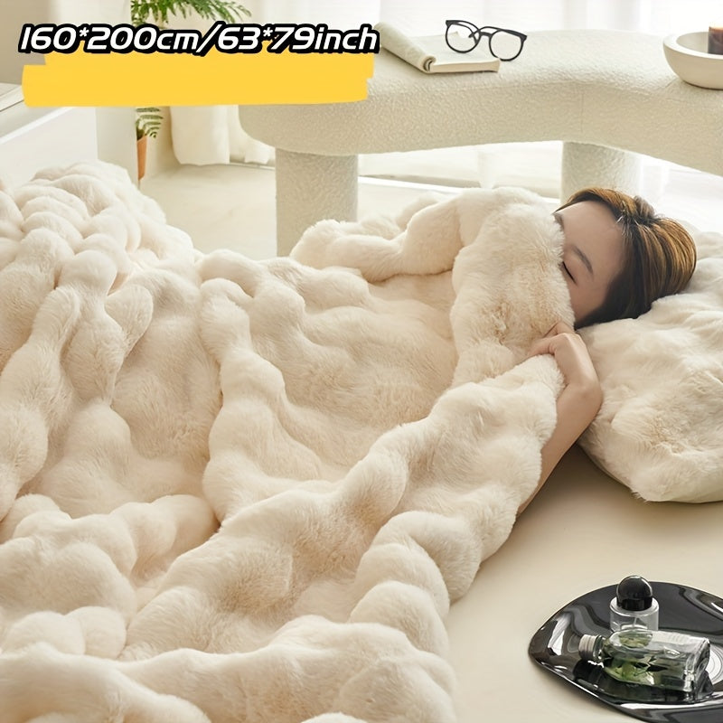 Double-sided Faux Rabbit Fleece Blanket | Soft Warm Blanket - Multifunctional for Bedroom, Sofa and Travel - For All Seasons