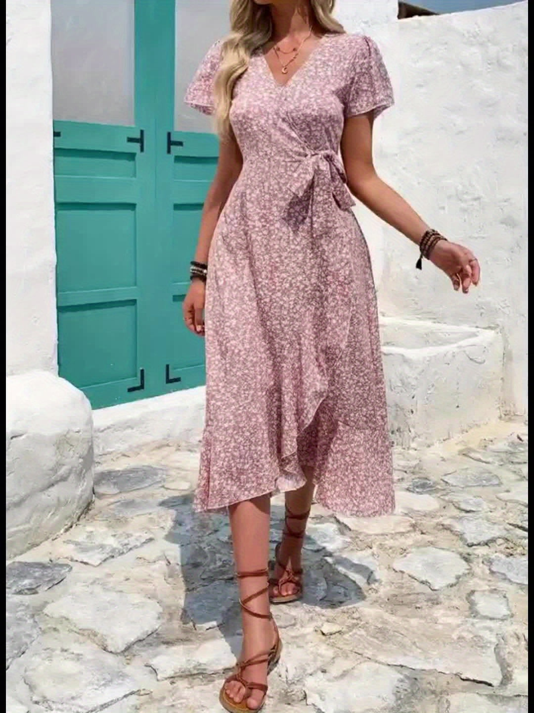Visconte | Dames Jurk | Polyester, V-hals, korte mouwen, elegante zomer jurk