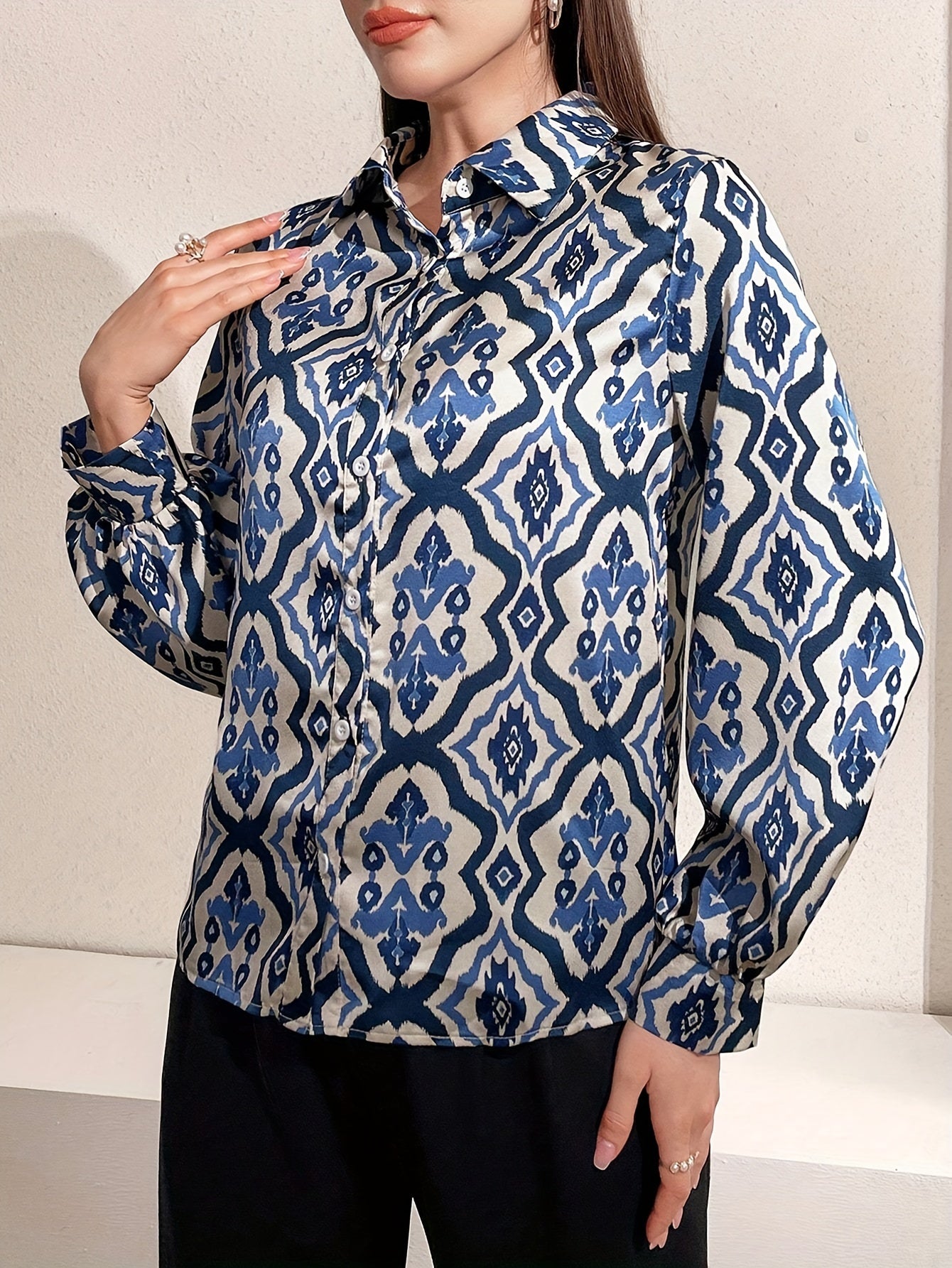 Graphic Print Button Front Dames Blouse | Duurzaam - Must-Have - Stijlvol & Comfortabel - Lente/Zomer/Herfst