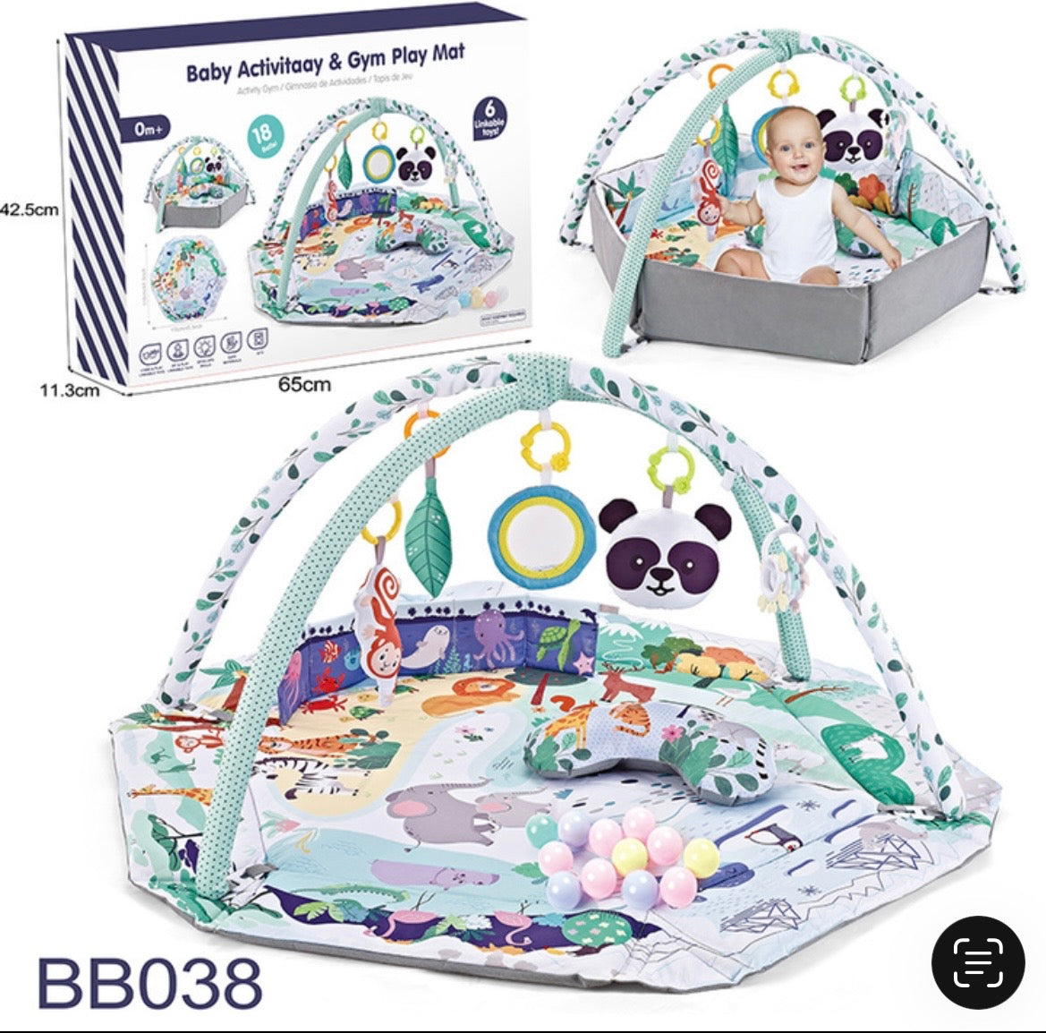 8-in-1 Baby Speelkleed met Ballenbak – Wasbare Baby Gym met Speeltjes voor Ontwikkeling & Buiktijd