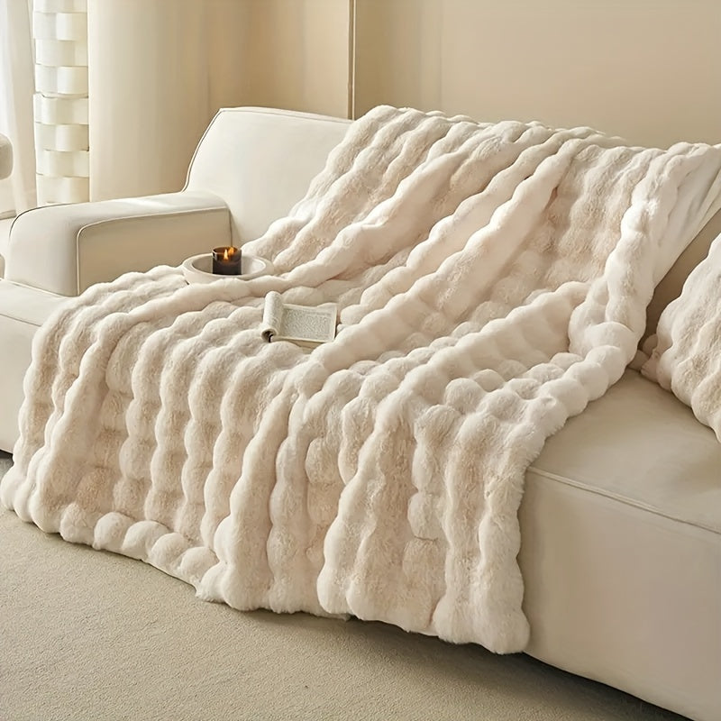 Faux Bubble Fleece Blanket | Luxurious Soft Couch Blanket - Thick Warm Fleece for Air Conditioning and Nap