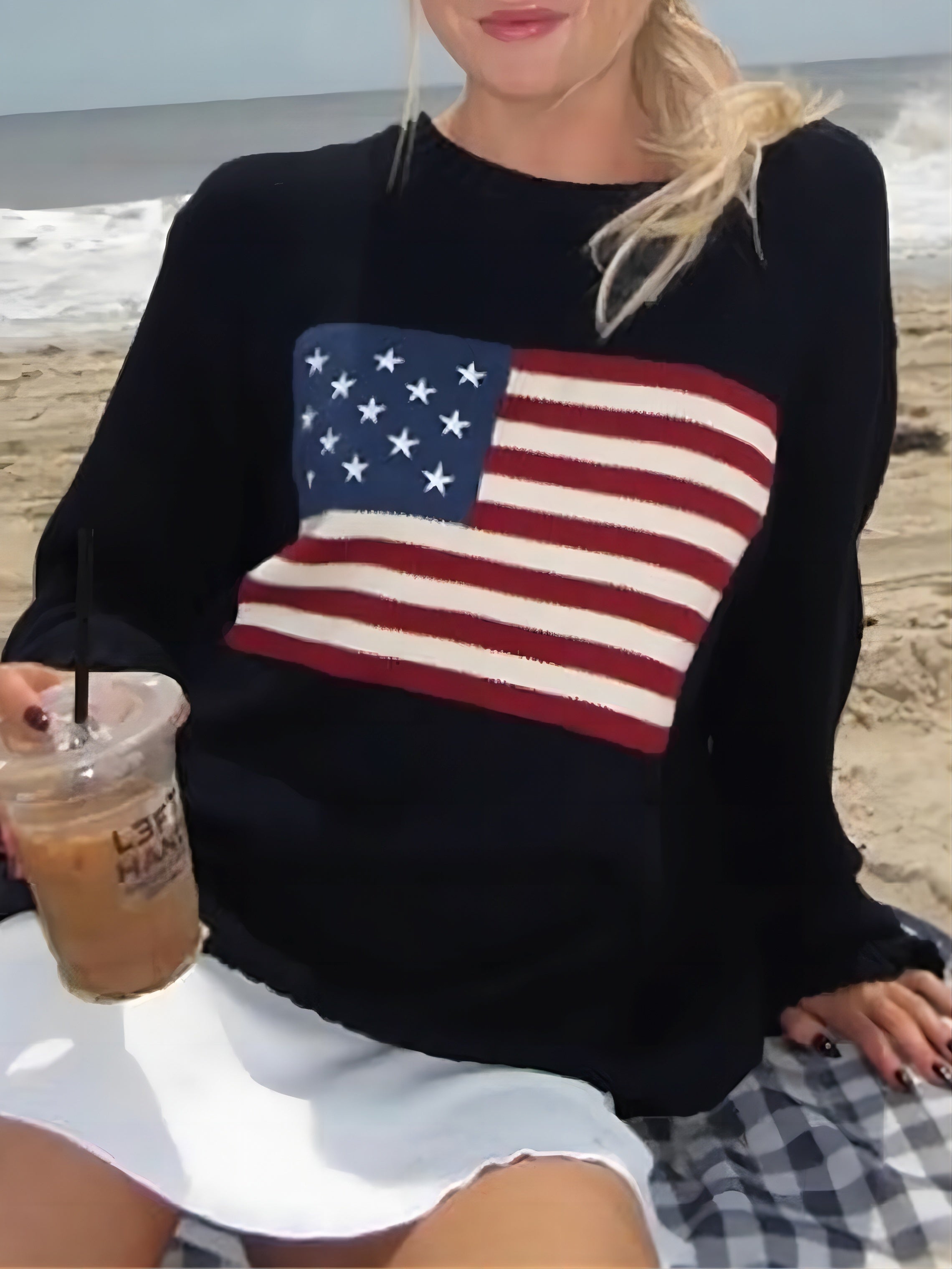 Pullover Dames Trui Amerikaans Vlagpatroon| Casual - Ronde Hals - Lange Mouwen - Warm - Zacht