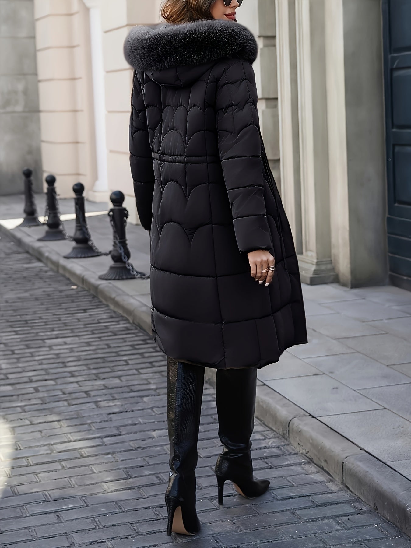 Visconte | Dames Knie-Lange Winterjas | Softshell met trekkoord taille, full-zip, warme casual hooded coat