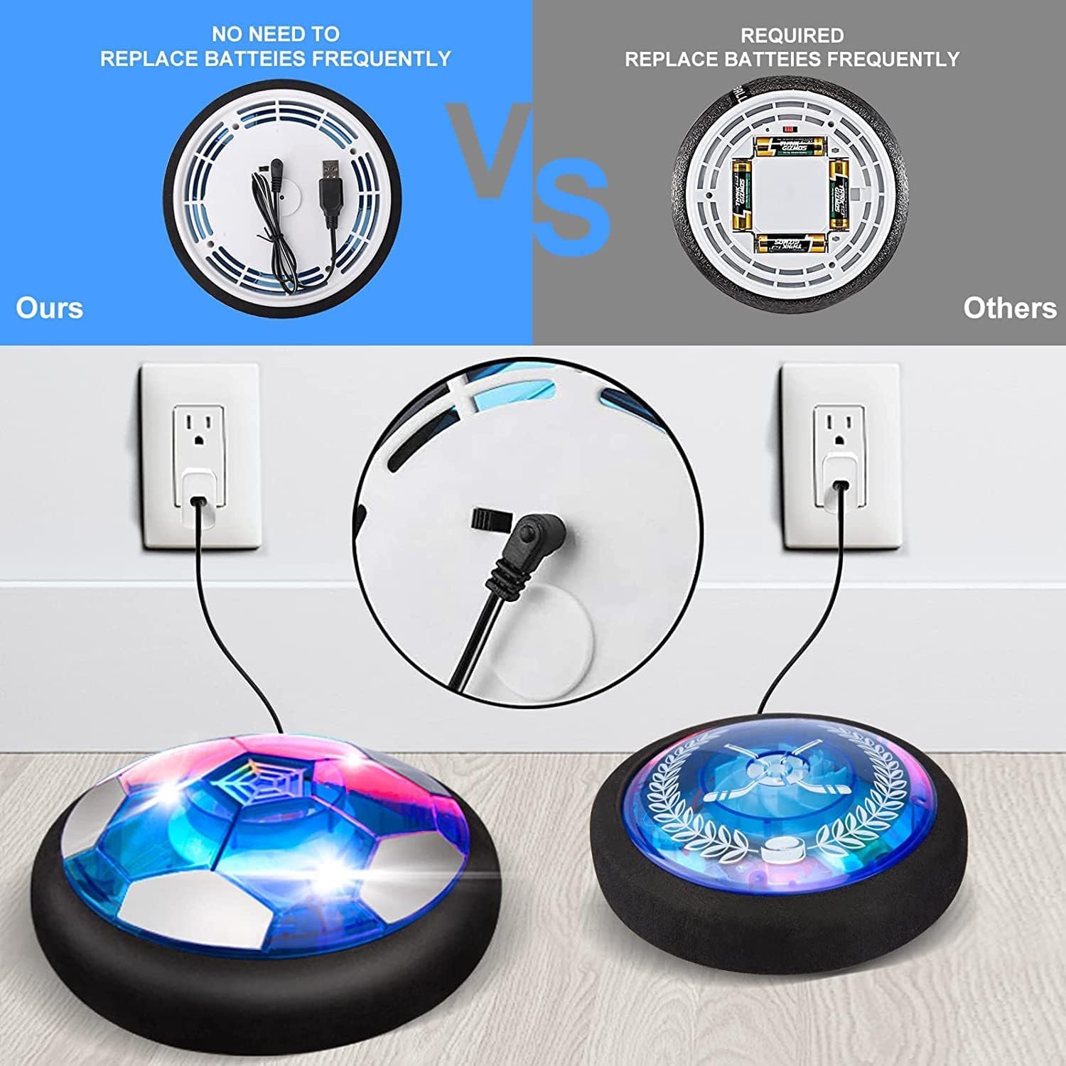 3-in-1 Hover Hockey en Voetbal Set - LED Verlichte Zwevende Bal voor Kinderen, Indoor en Outdoor Sport Speelgoed