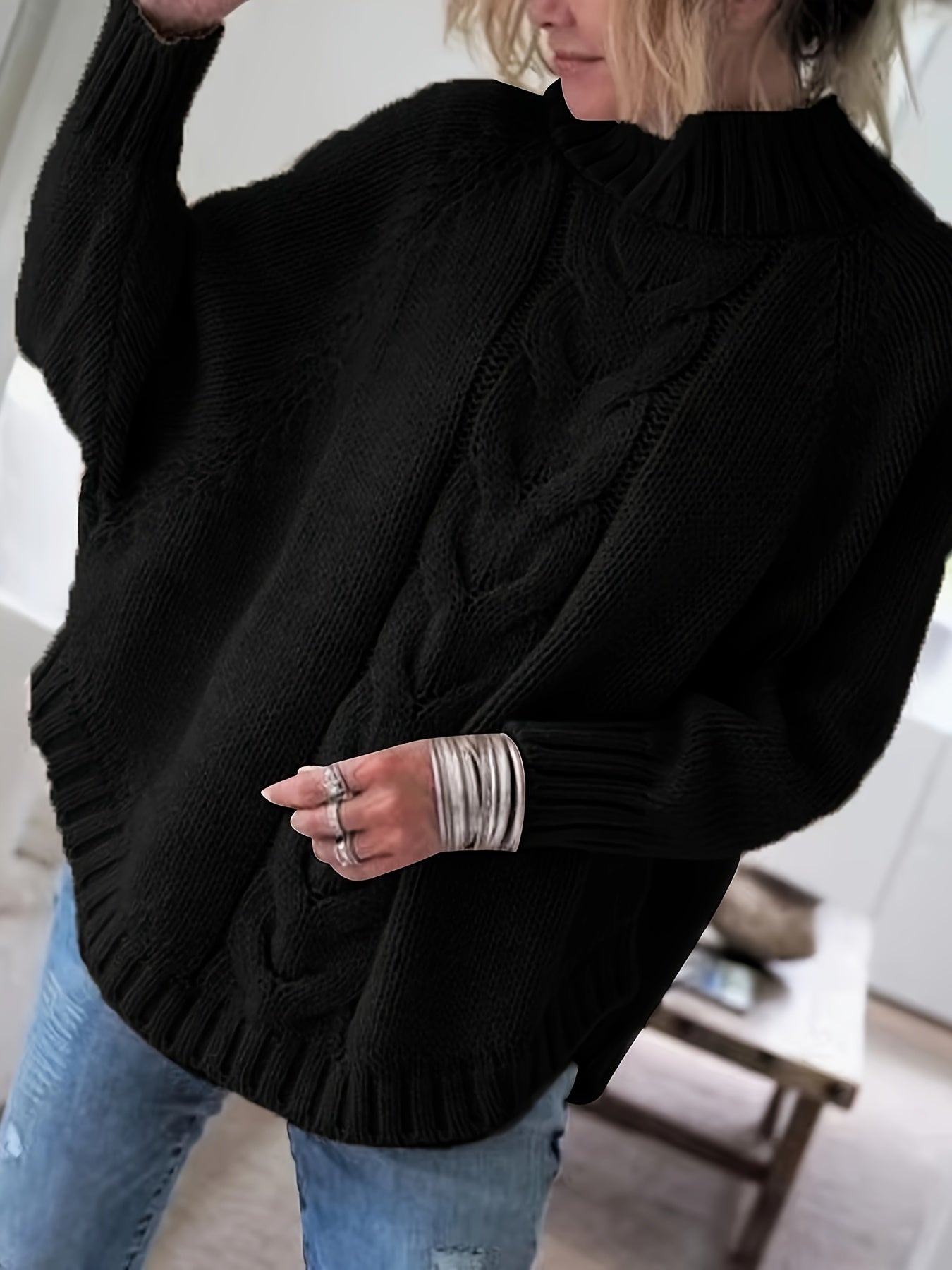 Trui | Loose Fit | Mock Neck Design - Vleermuismouwen - Perfect voor Comfortabele Winterstijlen
