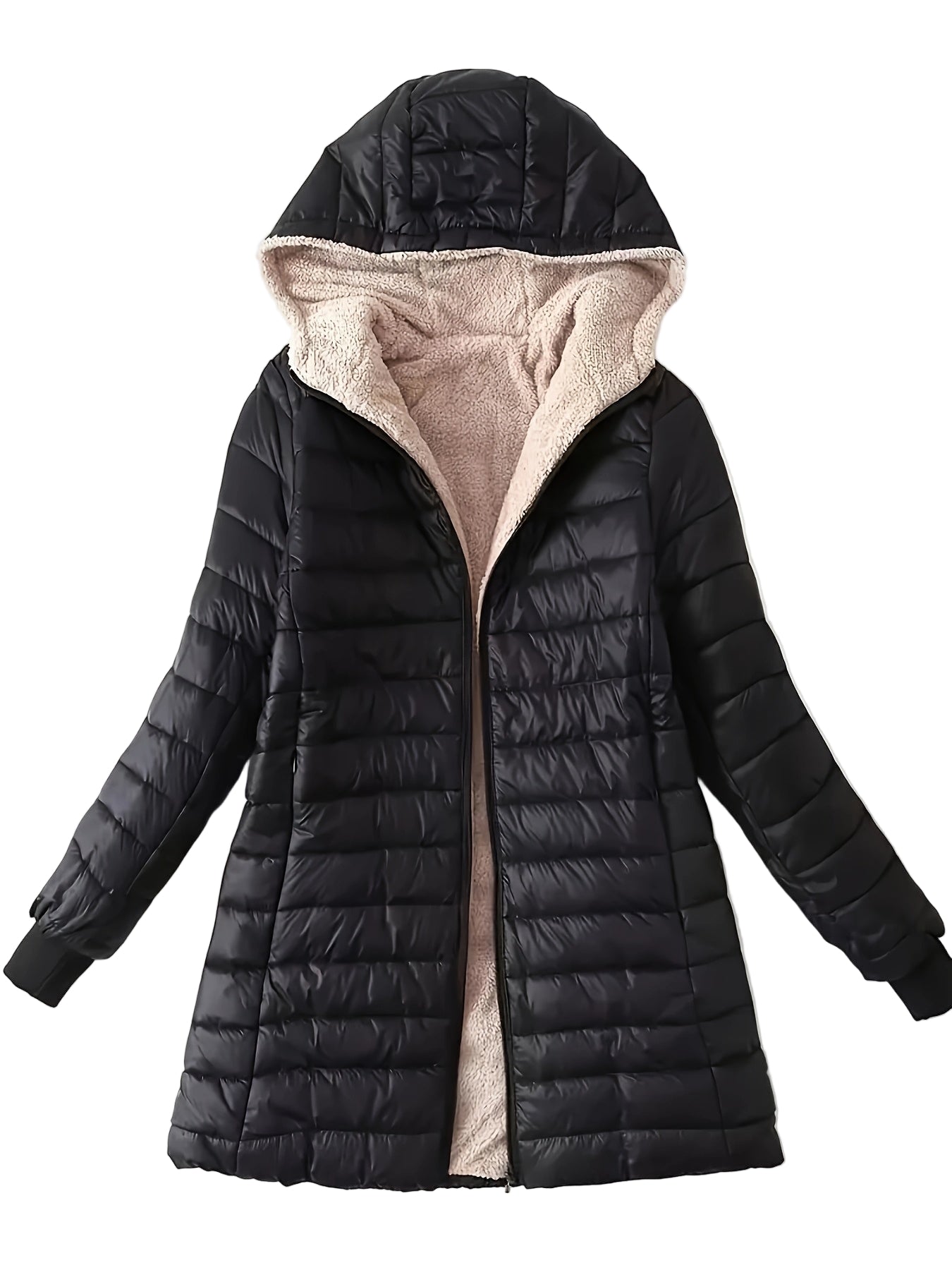 Visconte Dames Fleece Jas – Mid-Length Hooded Winterjas, Slim Fit, Fleece-Gevoerd, Minimalistische Warme Jas voor Winter