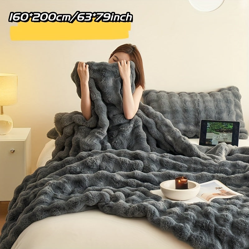 Double-sided Faux Rabbit Fleece Blanket | Soft Warm Blanket - Multifunctional for Bedroom, Sofa and Travel - For All Seasons