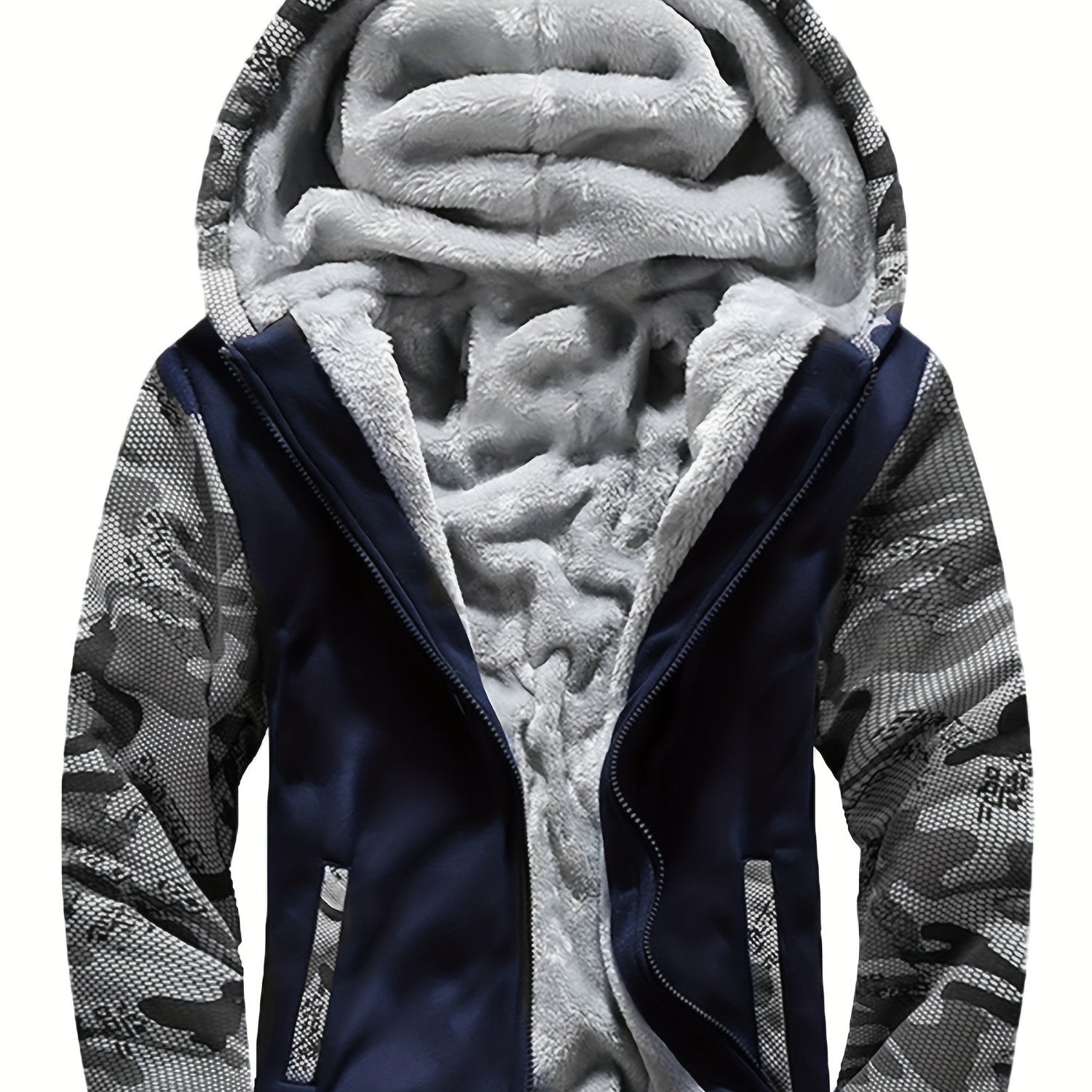 Visconte Heren Fleece Hooded Jacket – Warme Colorblock Winterjas, Casual Capuchonjas voor Herfst & Winter