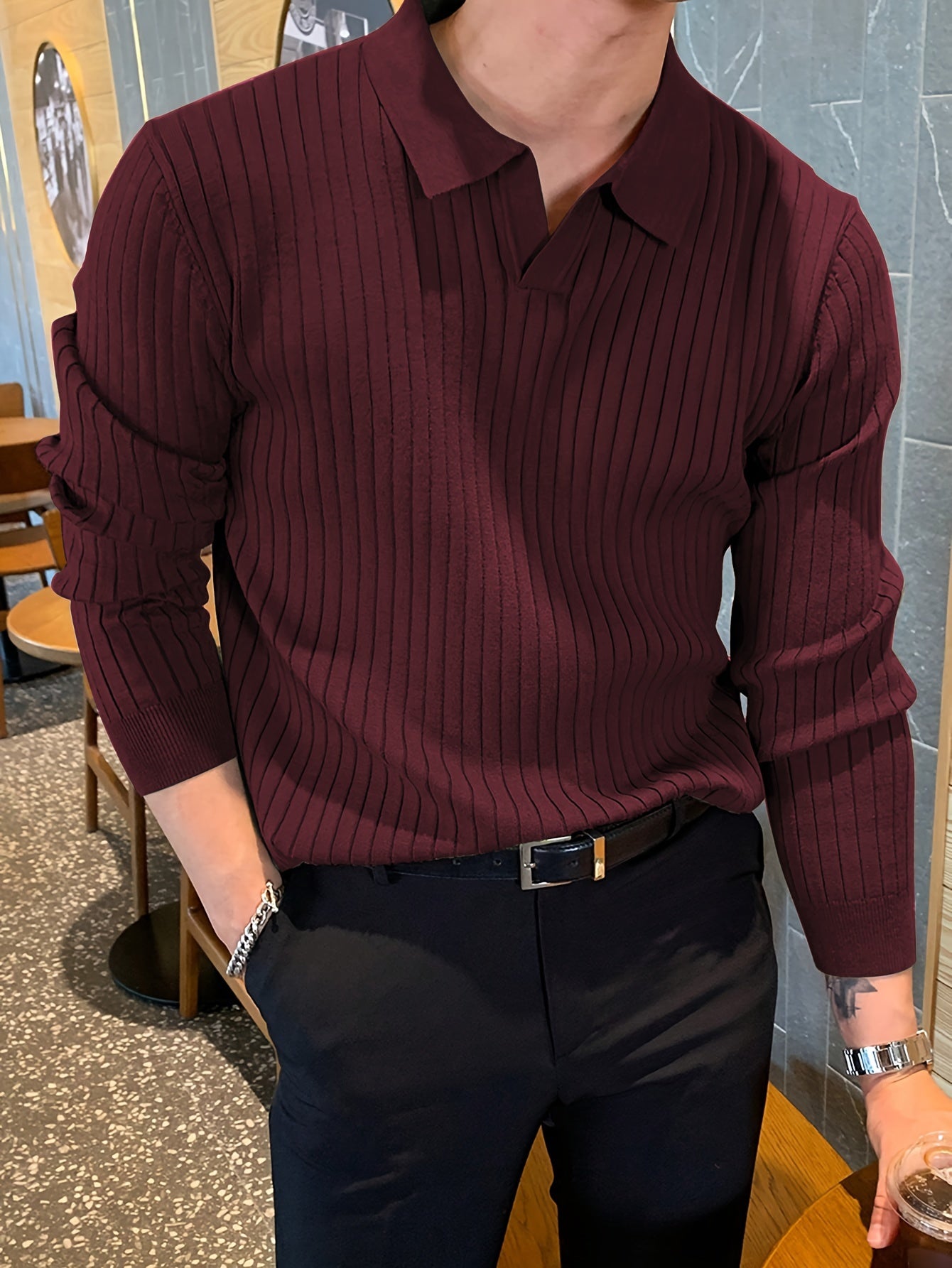 Heren Polo Trui Merinowol V-Hals - Stijlvolle Revers - Regular Fit - Aristone - AR 12 - Essential in Meerdere Kleuren