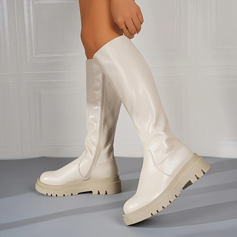 Kniehoge Laarzen - Halfhoge Hak - Fashion Rits Design - Duurzame Zool - Comfortabele Pasvorm - Zachte Binnenvoering