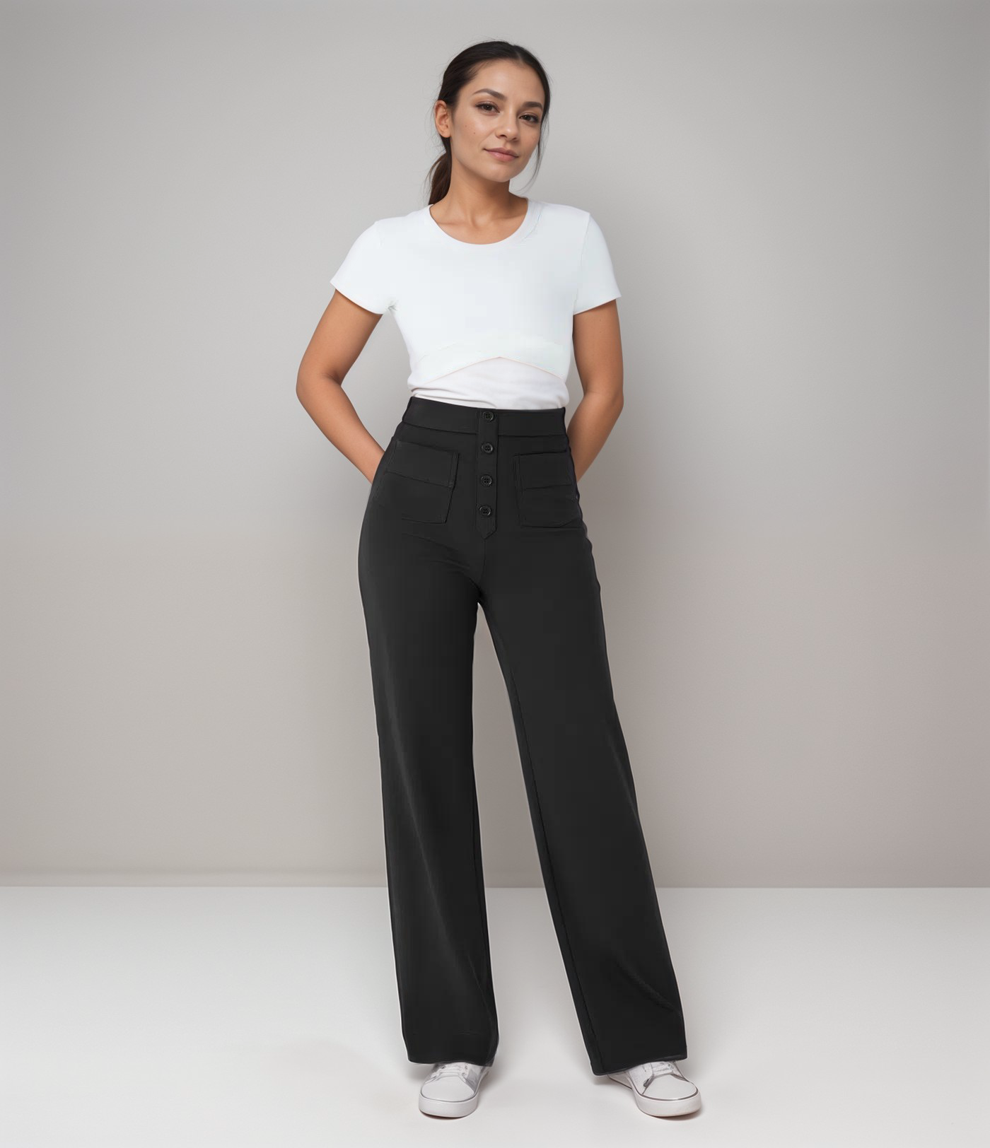 Lena - Elastische broek met hoge taille