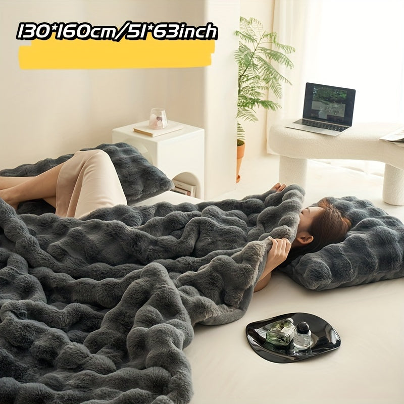 Double-sided Faux Rabbit Fleece Blanket | Soft Warm Blanket - Multifunctional for Bedroom, Sofa and Travel - For All Seasons