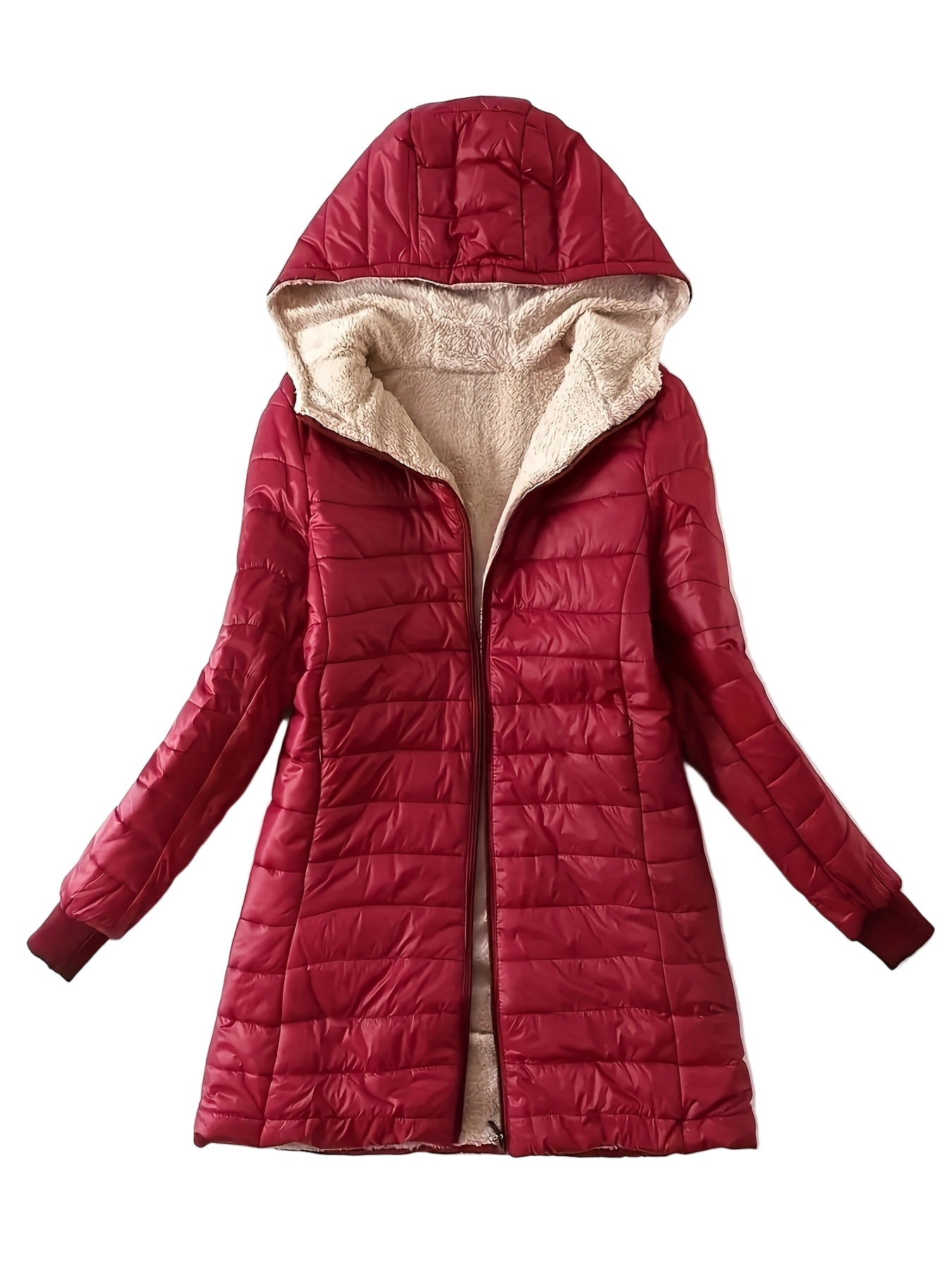 Visconte Dames Fleece Jas – Mid-Length Hooded Winterjas, Slim Fit, Fleece-Gevoerd, Minimalistische Warme Jas voor Winter