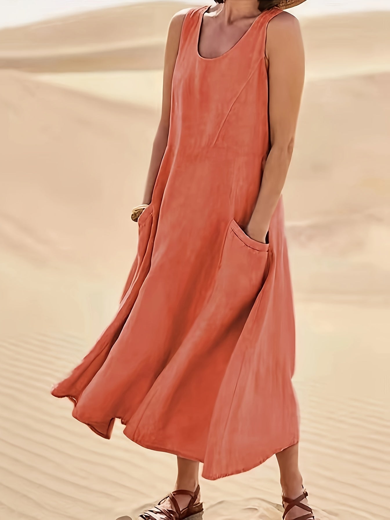 Visconte | Dames Jurk | Katoenmix, mouwloos A-lijn model, zakken, mid-length zomer jurk