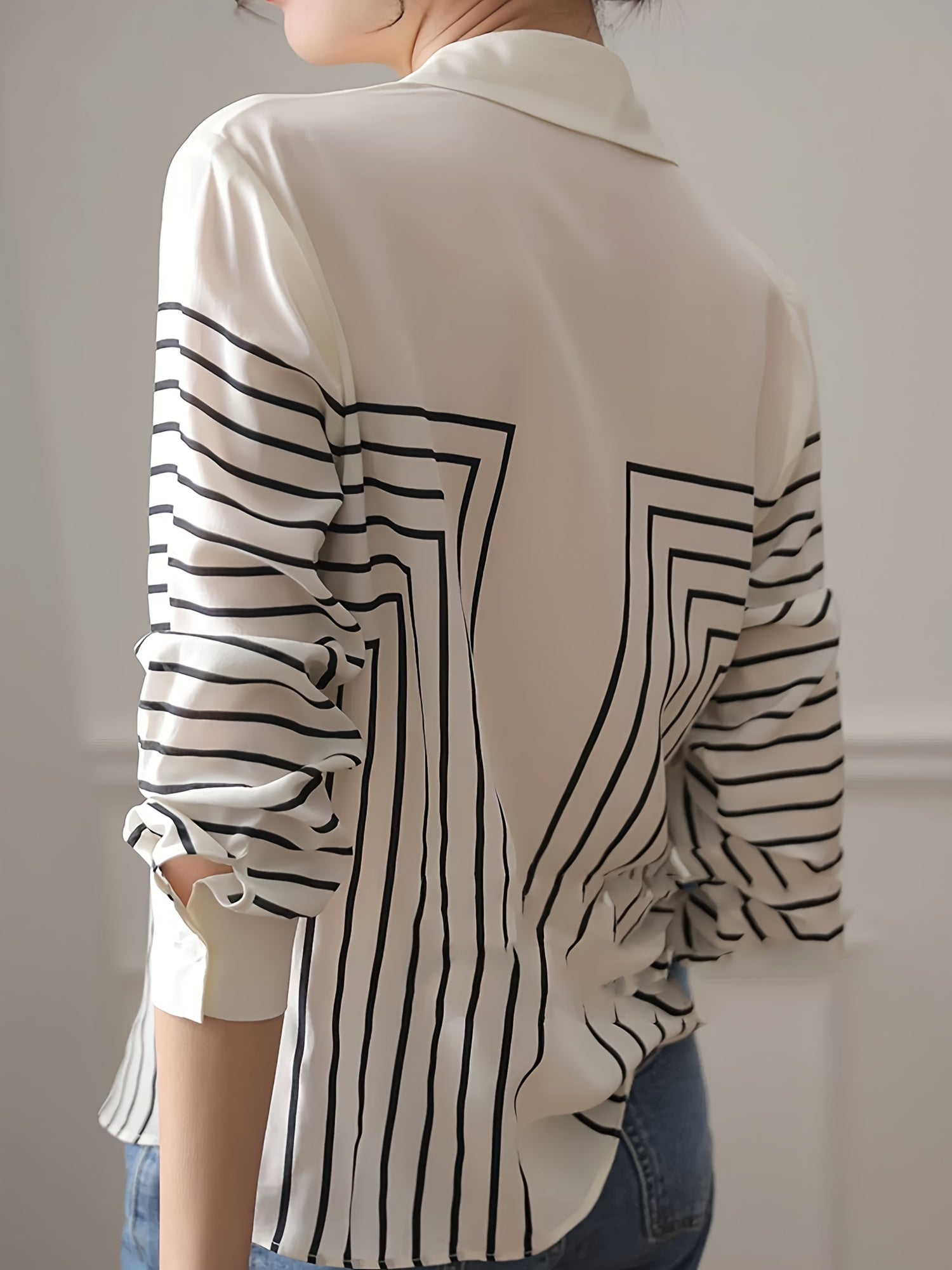 Striped Lapel Dames Blouse | Duurzaam - Must-Have - Stijlvol & Comfortabel - Lente/Zomer/Herfst