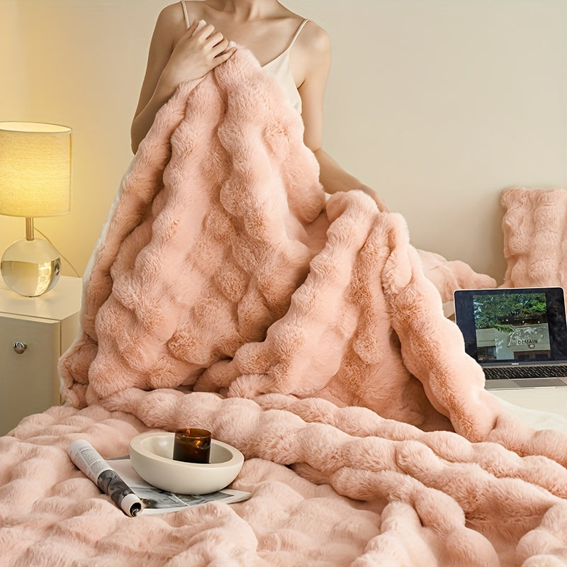 Double-sided Faux Rabbit Fleece Blanket | Soft Warm Blanket - Multifunctional for Bedroom, Sofa and Travel - For All Seasons