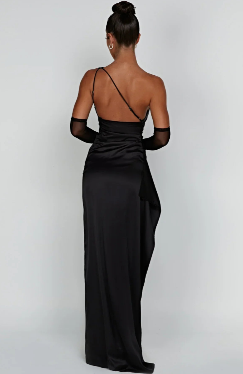 Eva | Geplooide Satijnen Dames Splitjurk met één schouder | Elegante Jurk