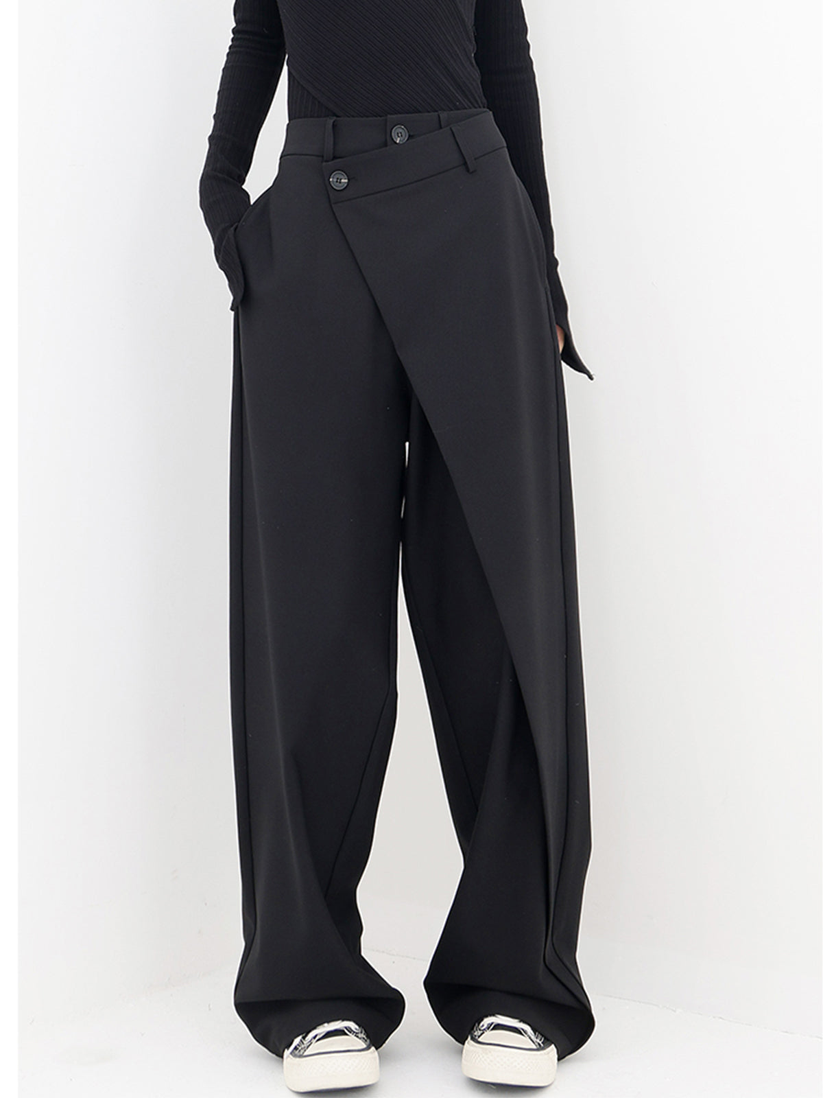 Visconte | Asymmetrische Wide Leg Dress Broek met Knopen