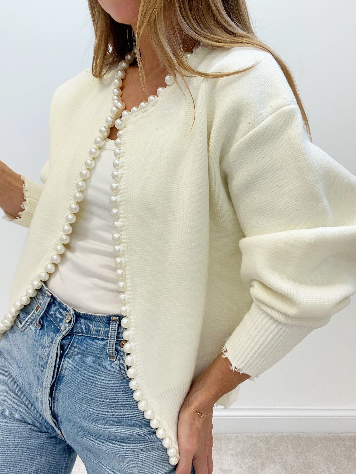 Pearl Trim | Gescheurde Hem Cardigan Trui Dames