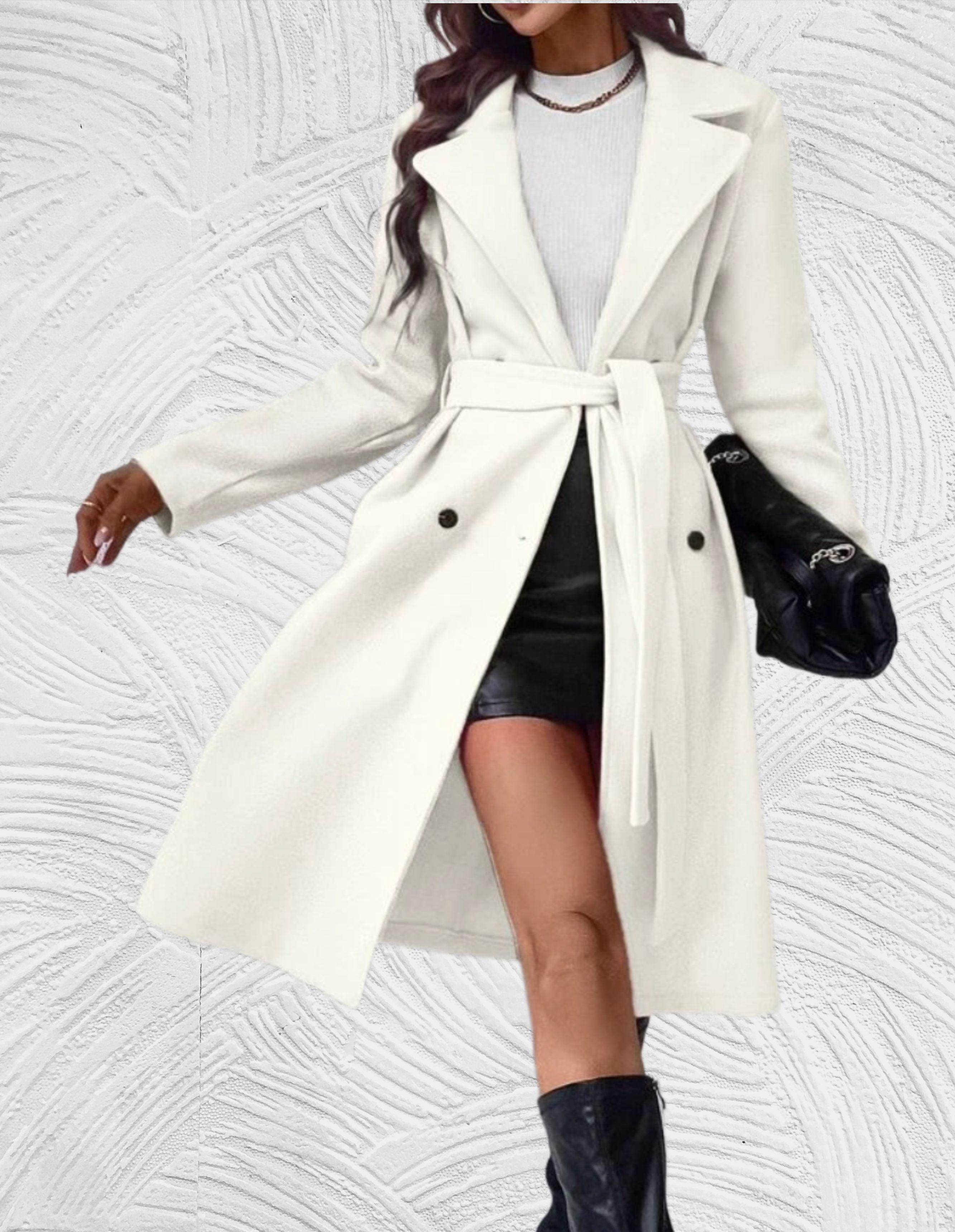 Julie - Long and oversized coat with button closure, chest pockets and tie belt