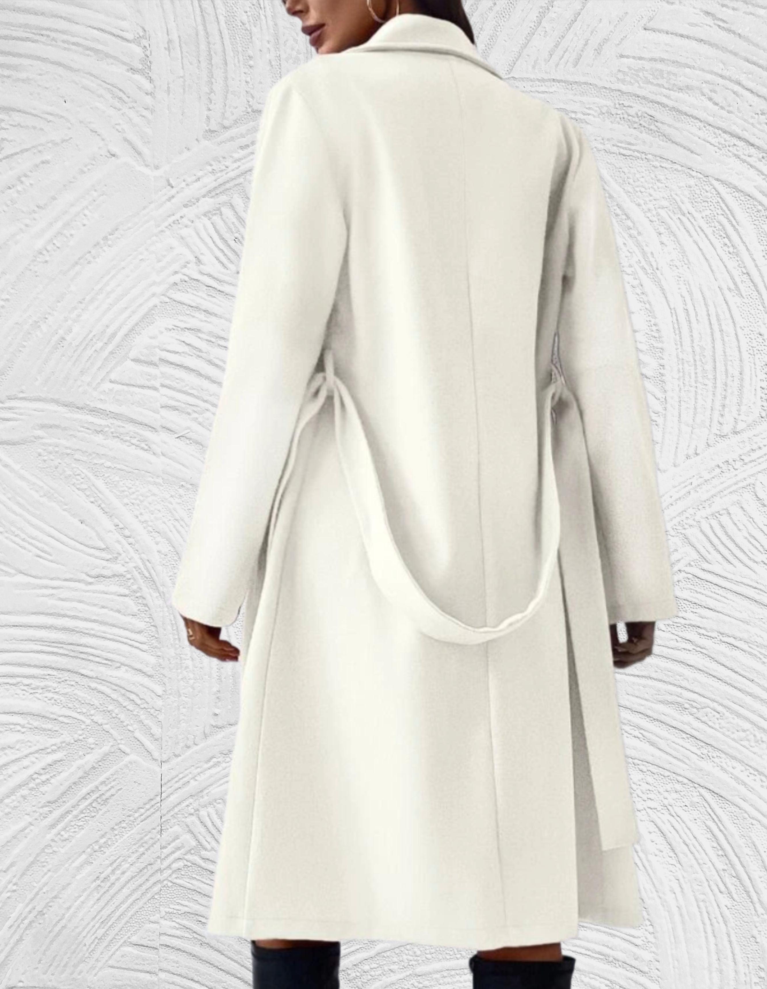 Julie - Long and oversized coat with button closure, chest pockets and tie belt
