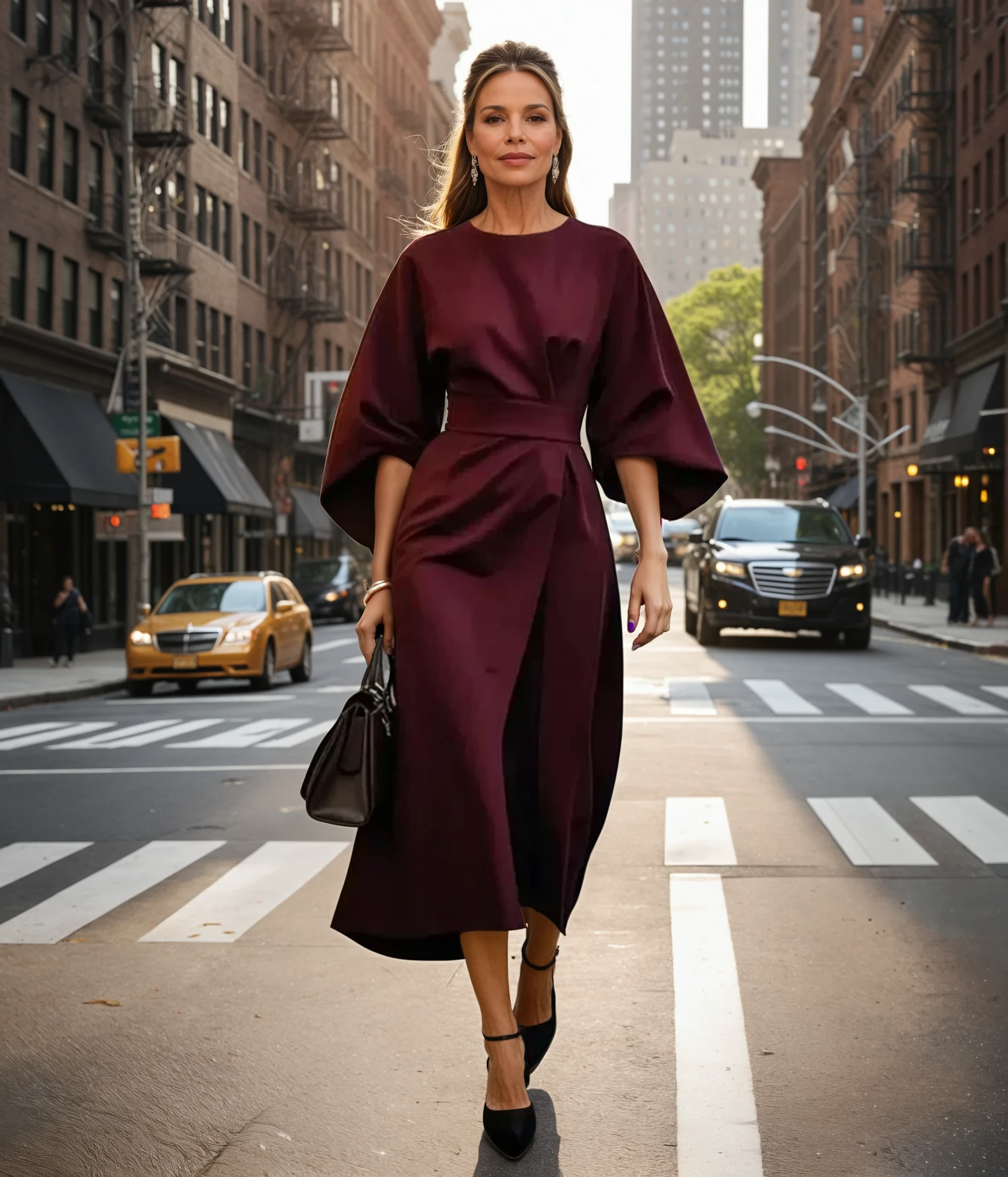 Selva | Elegante jurk met lantaarnmouwen en ceintuur